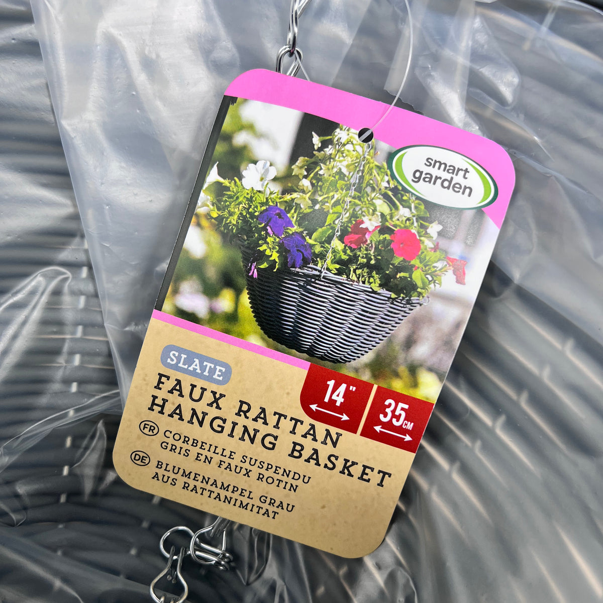 Smart Garden 14" Faux Rattan Hanging Basket - various colours