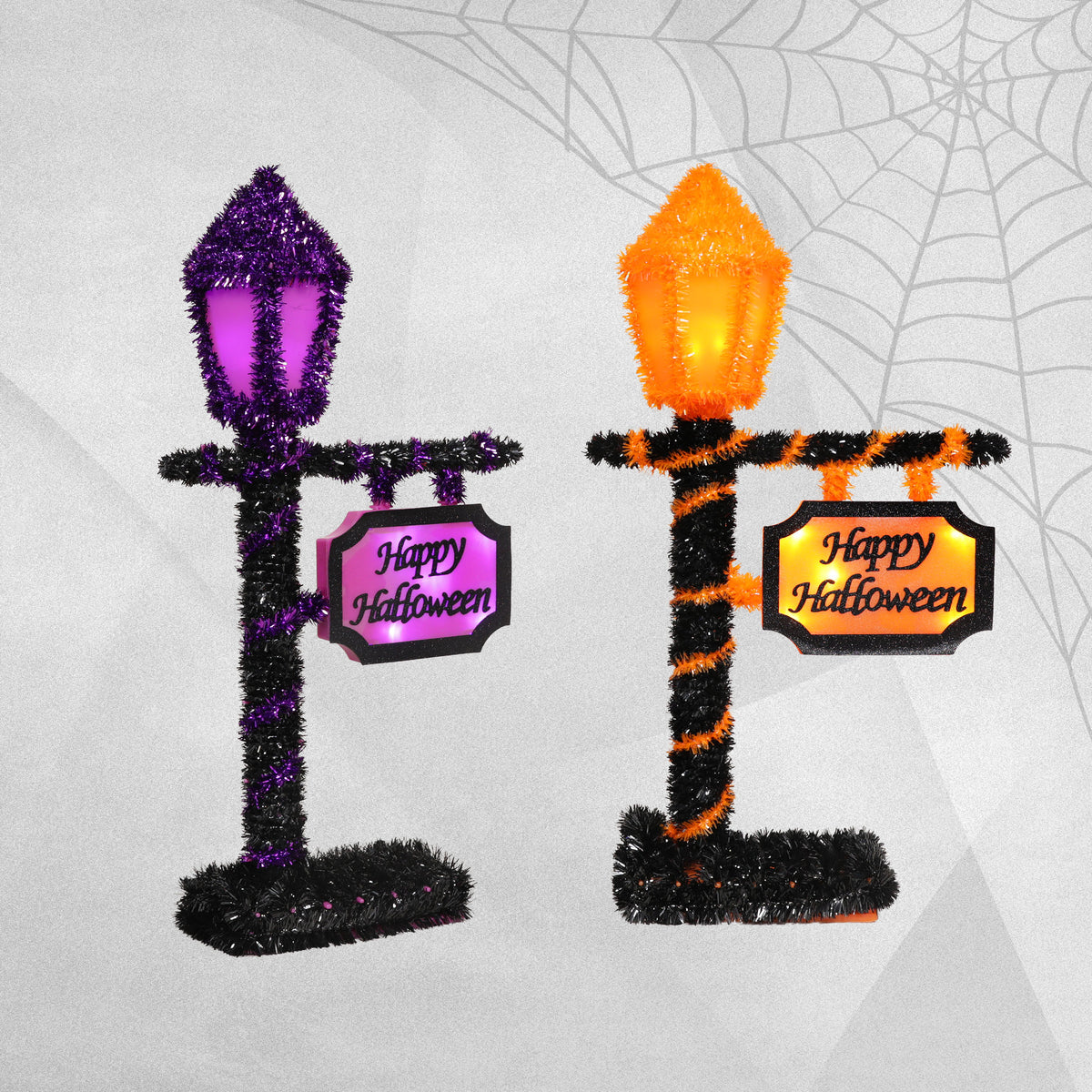 Halloween Tinsel Glowing Lamp Post - 44cm tall