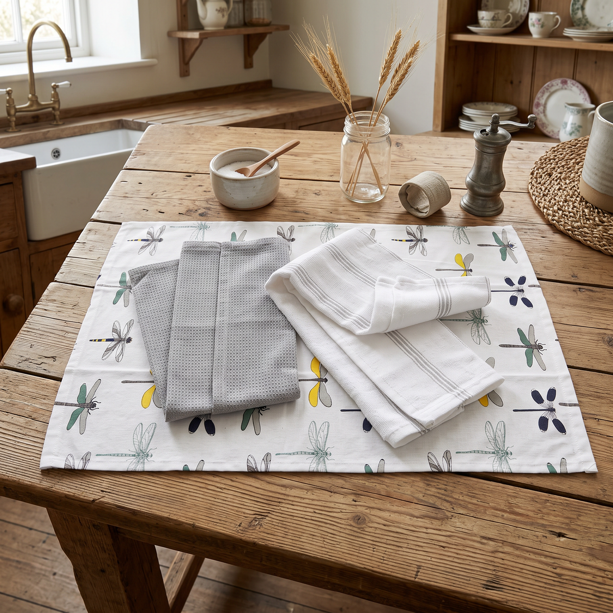 Loomcraft Tea Towel Set 100% Cotton Dragonfly 3pk
