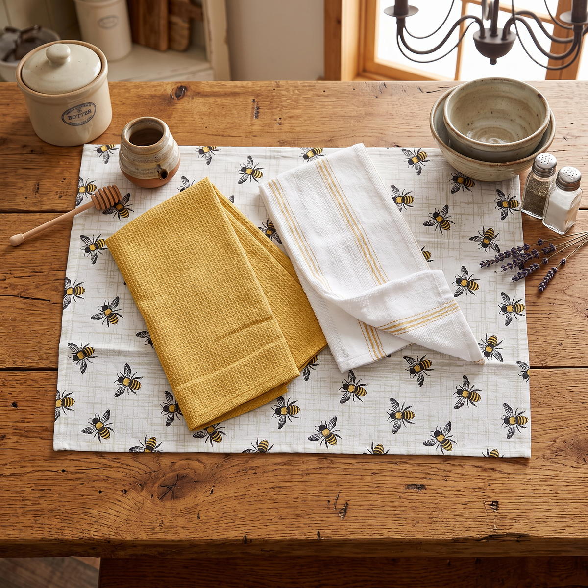 Loomcraft Tea Towel Set 100% Cotton Bee 3pk