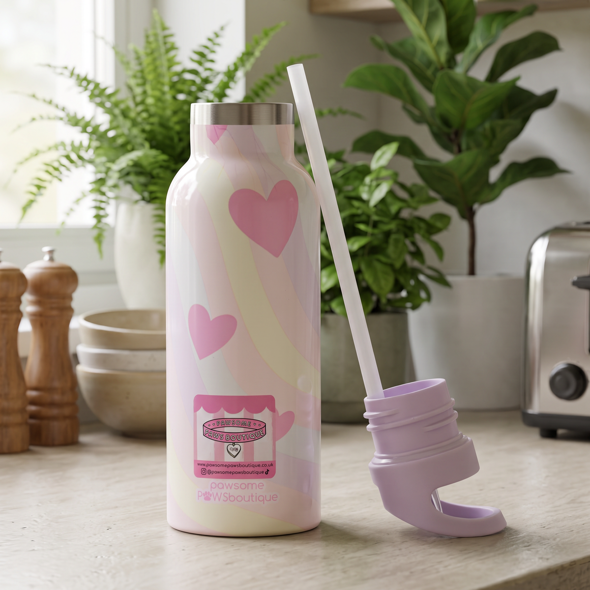 Captive Brands Paw Boutique Hearts Stainless Steel Bottle with Straw 500ml