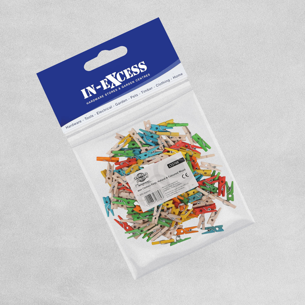 In-Excess Creation Station Mini Clothes Pegs Natural and Coloured Wood 200 Approx.