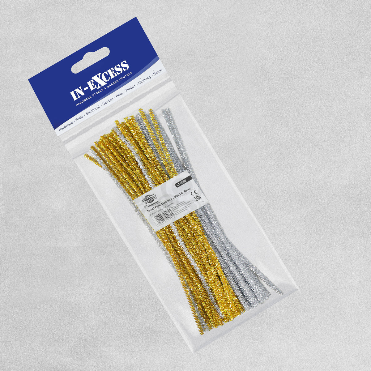 Craft Tinsel Pipe Cleaners - Gold & Silver - Size L300mm, 6mm wide - packs of 100