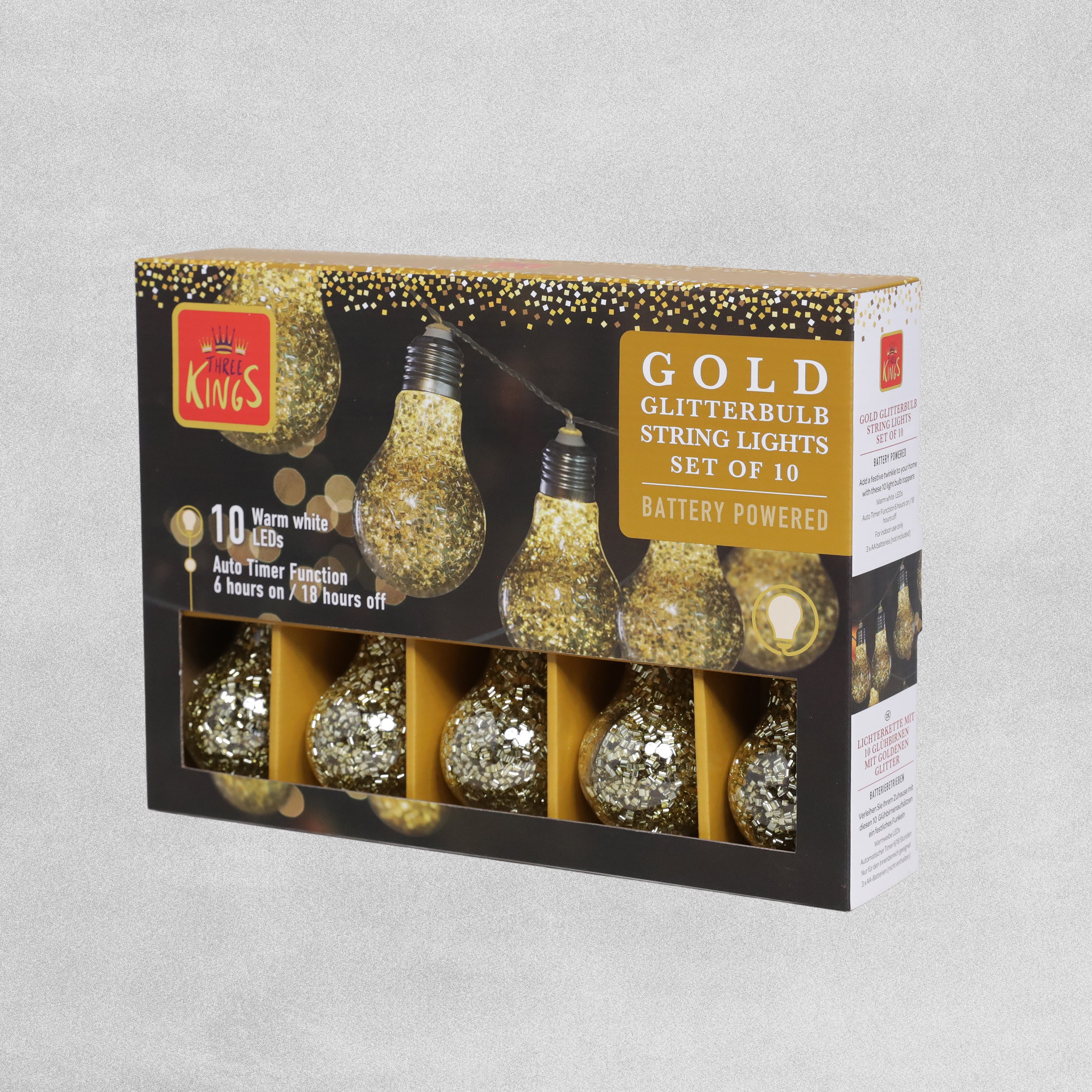 Three Kings Gold Glitterbulb String Lights - Set of 10