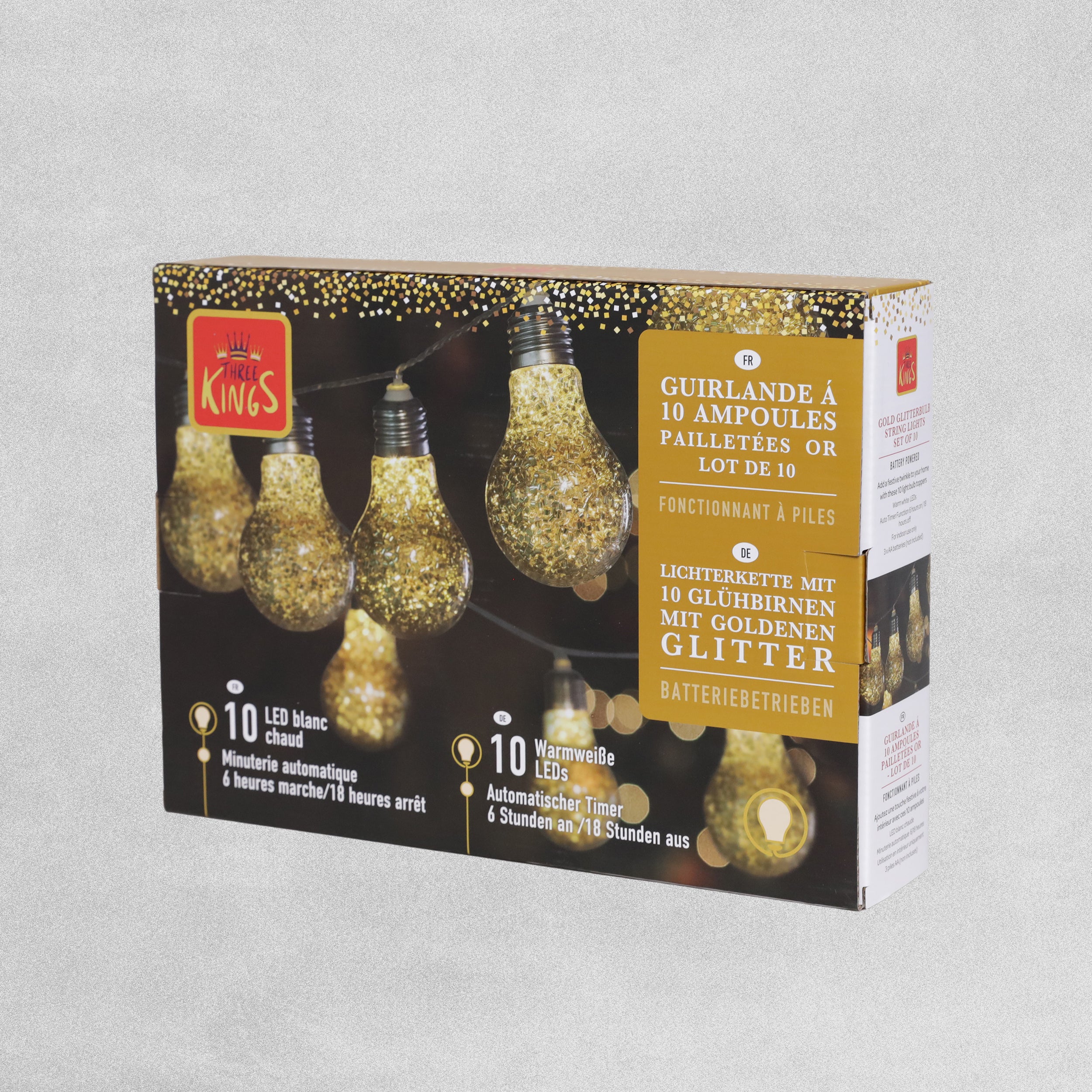 Three Kings Gold Glitterbulb String Lights - Set of 10