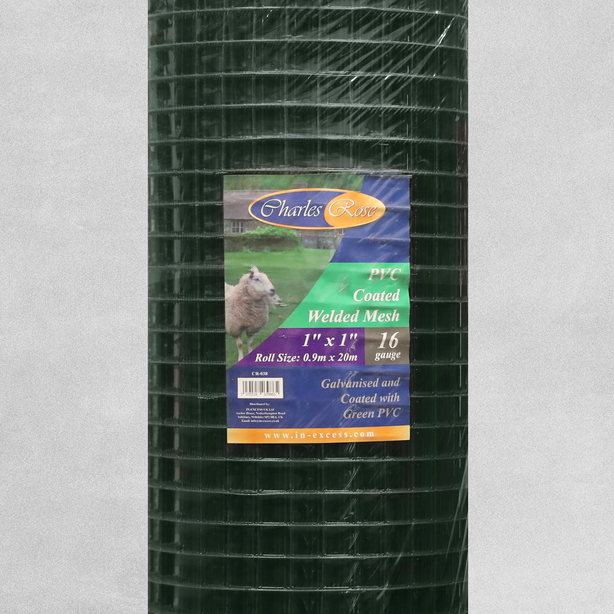 Charles Rose PVC Coated Galvanised Wire Fence Welded 16 Gauge Mesh 1" x 1" - Various Roll Sizes