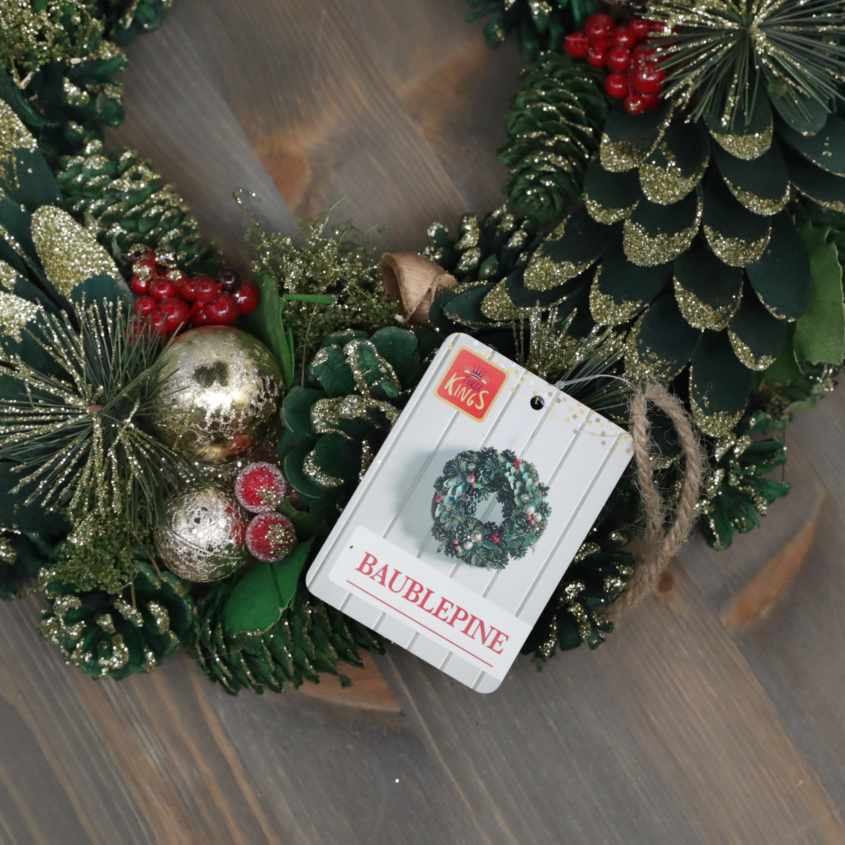Three Kings Bauble Pine Christmas Wreath - 36cm