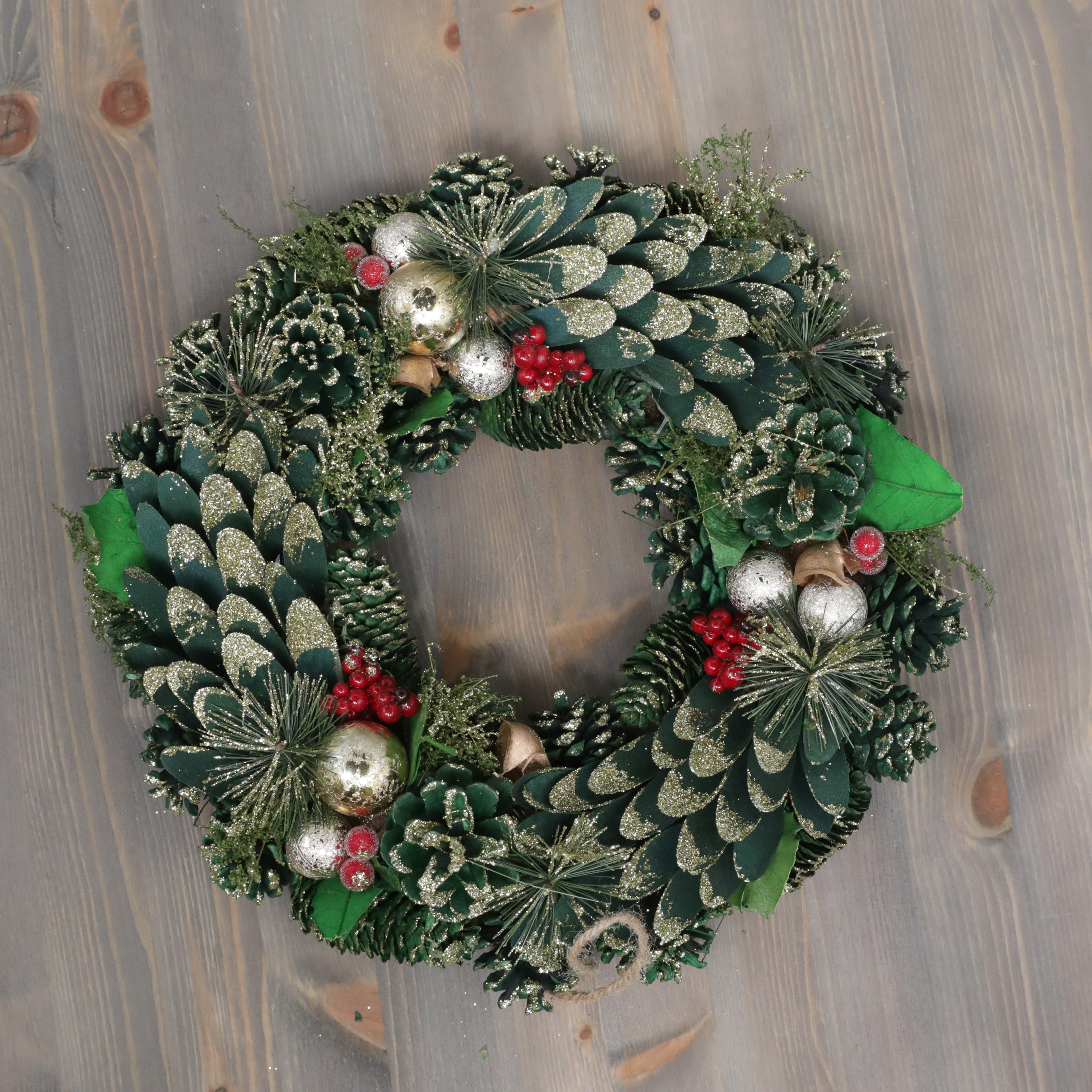 Three Kings Bauble Pine Christmas Wreath - 36cm