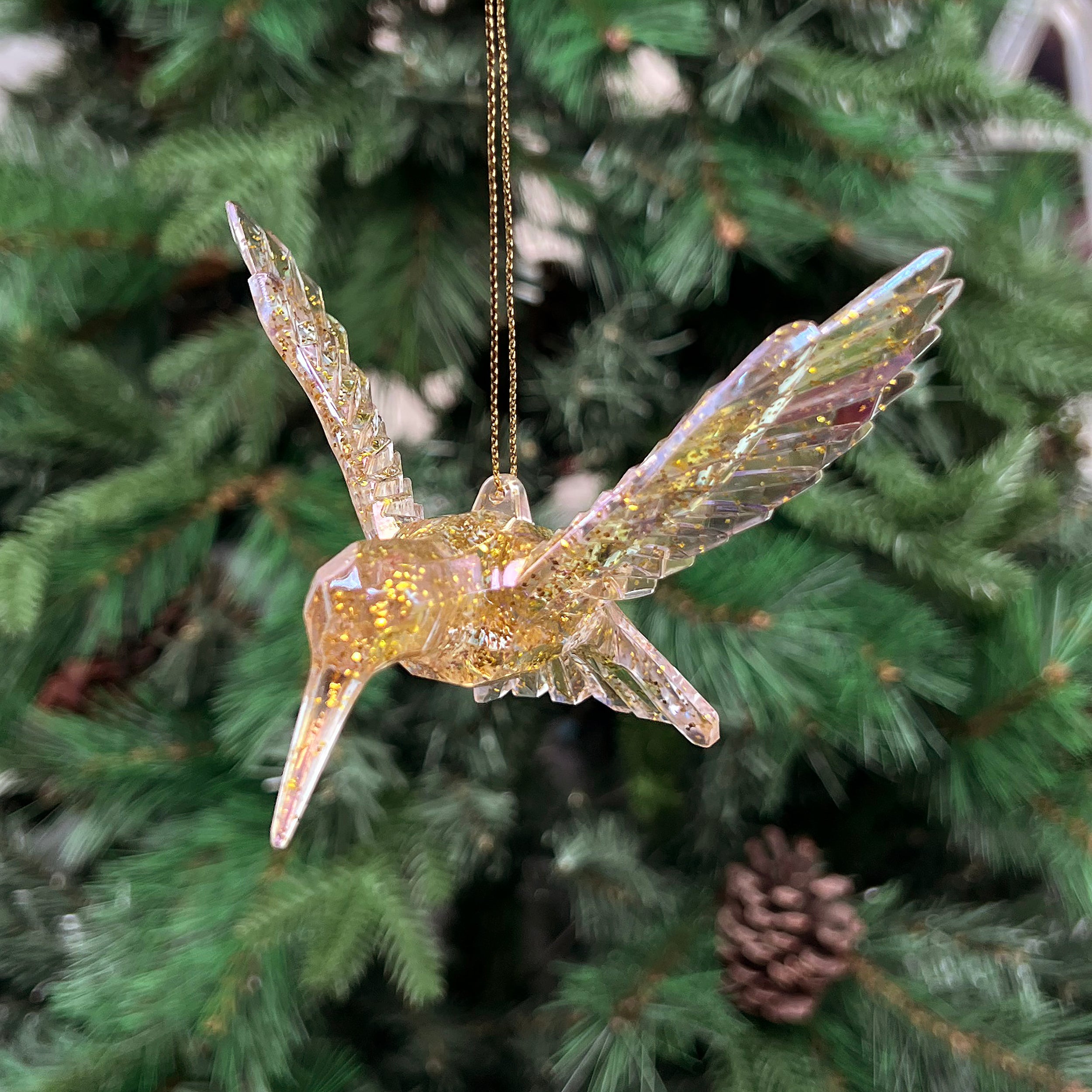 Festive Gold Glitter Hummingbird Decoration - 13cm