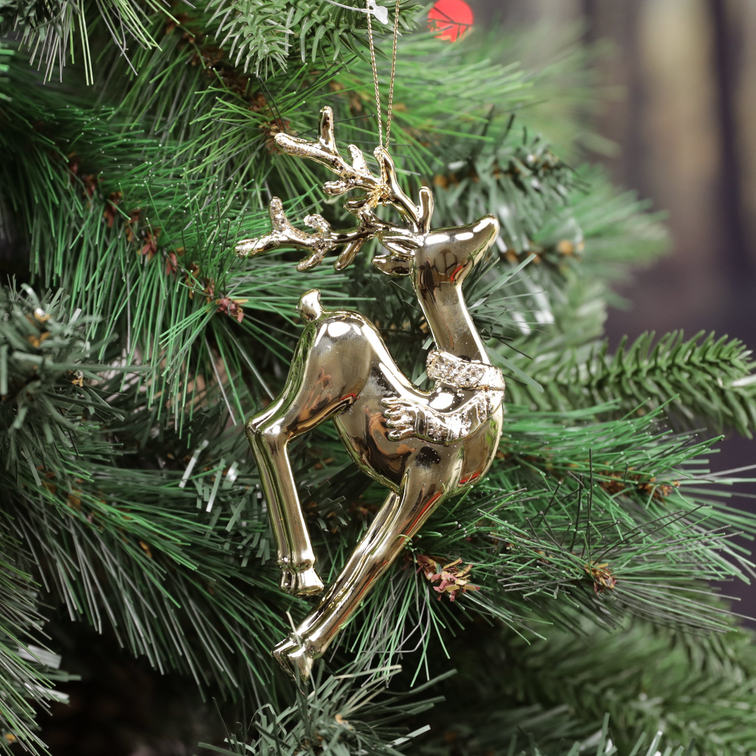 Festive Golden Reindeer Decoration - 14cm