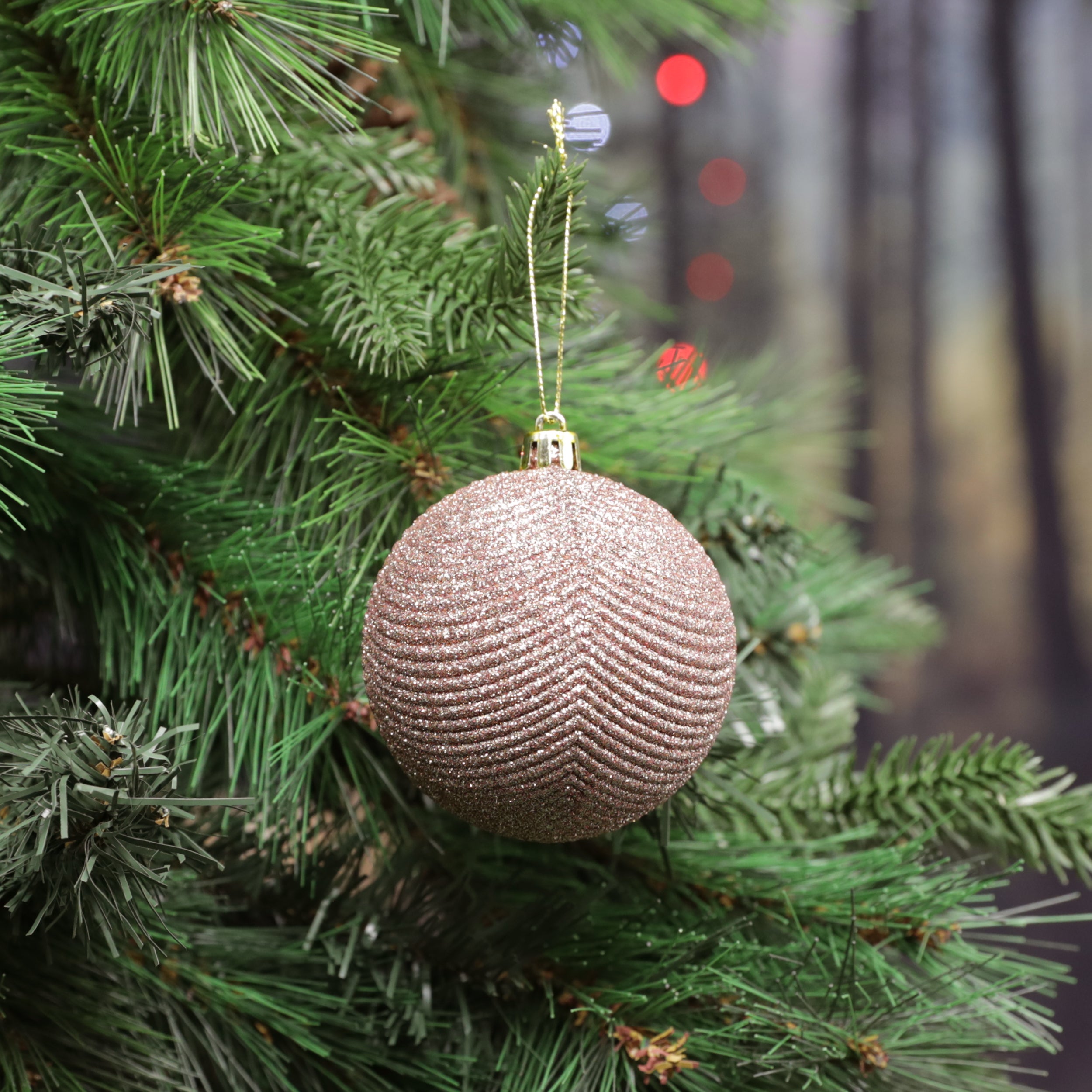 Festive Rose Gold Glitter Line Ball - 8cm