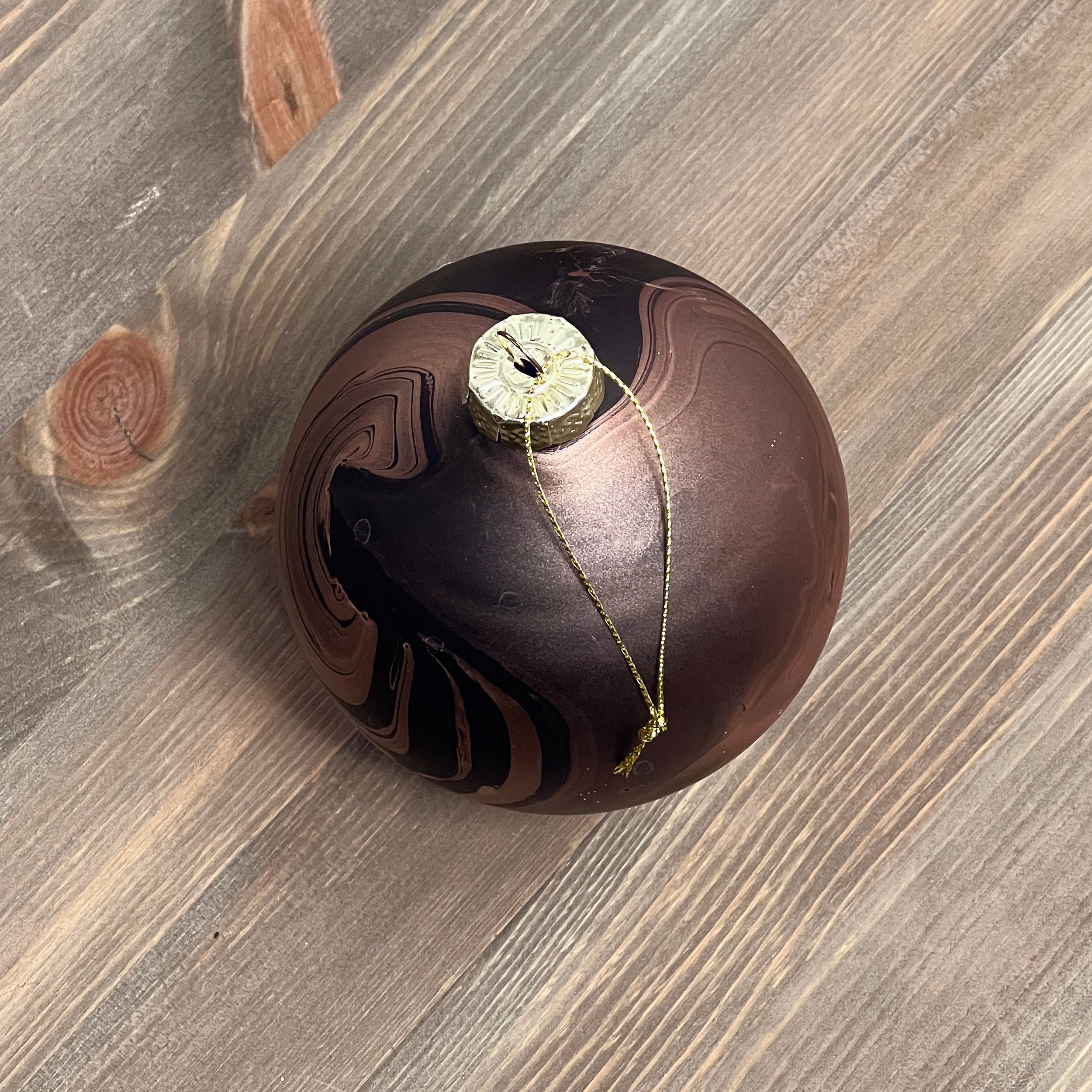Festive  Dark Blue/Gold Swirl Glass Ball - 10cm