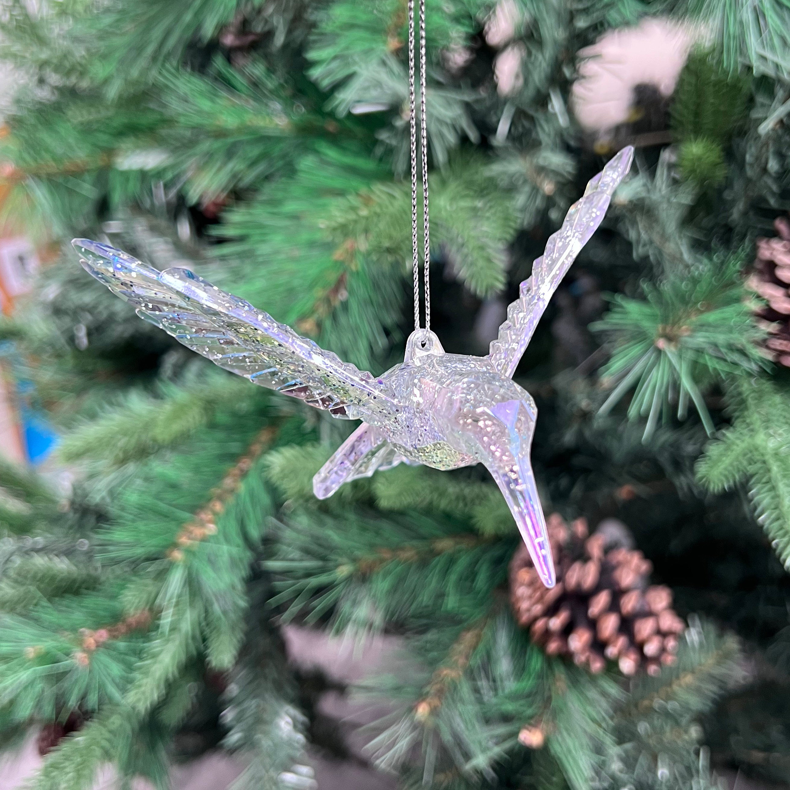 Festive Silver Glitter Hummingbird Decoration - 13cm