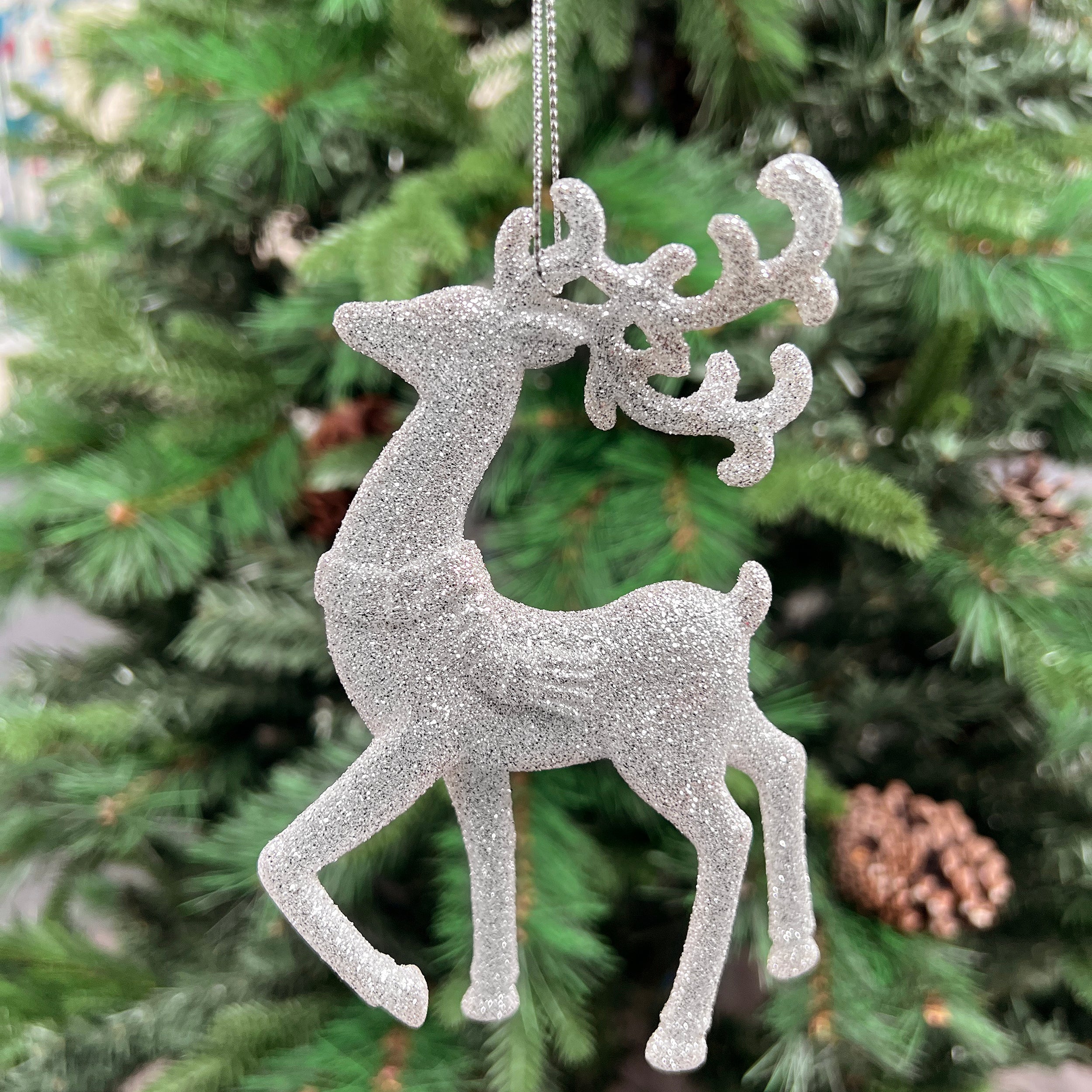 Festive Silver Reindeer Decoration - 14cm