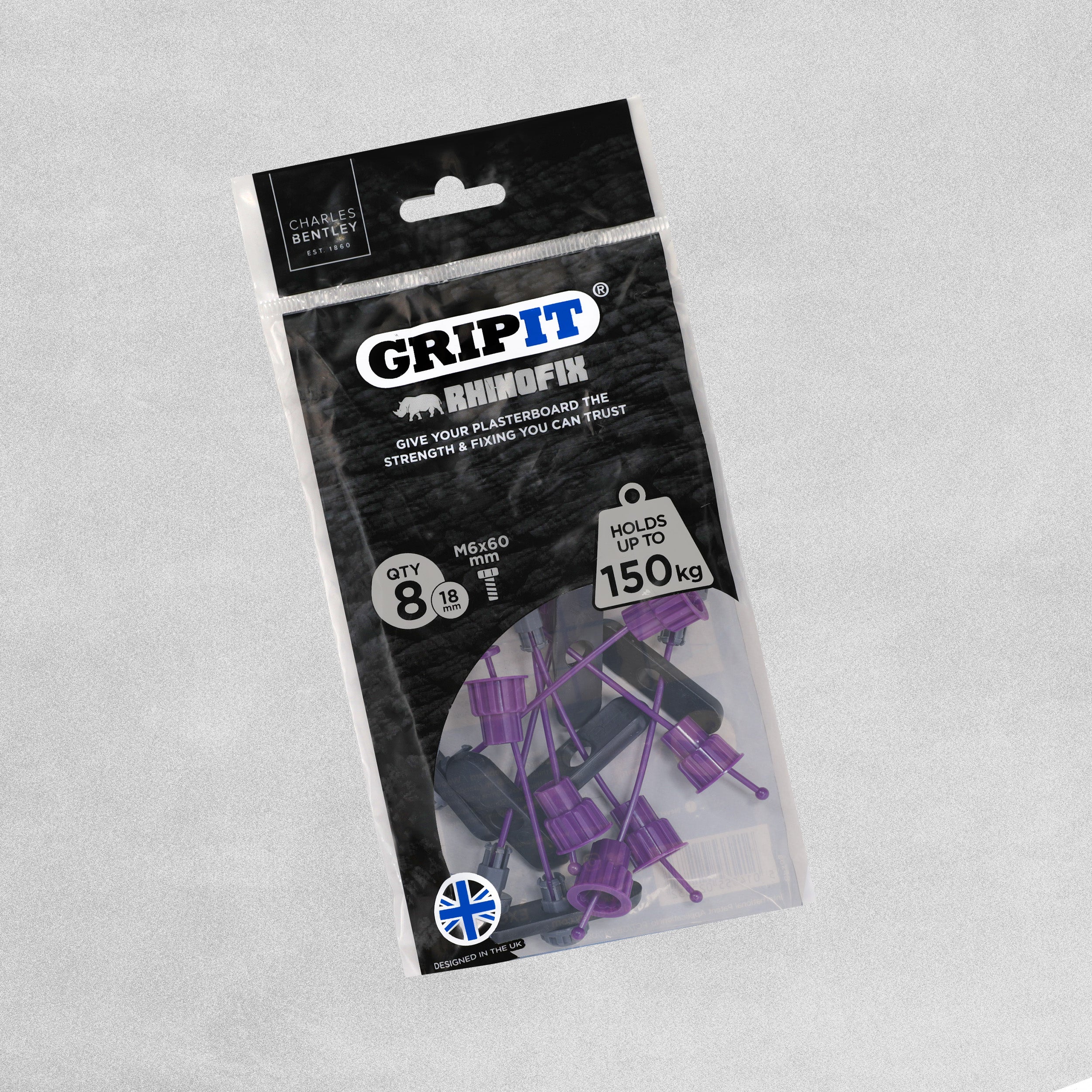 Charles Bentley - GripIt RhinoFix Plasterboard Fixing Kit - 8pcs