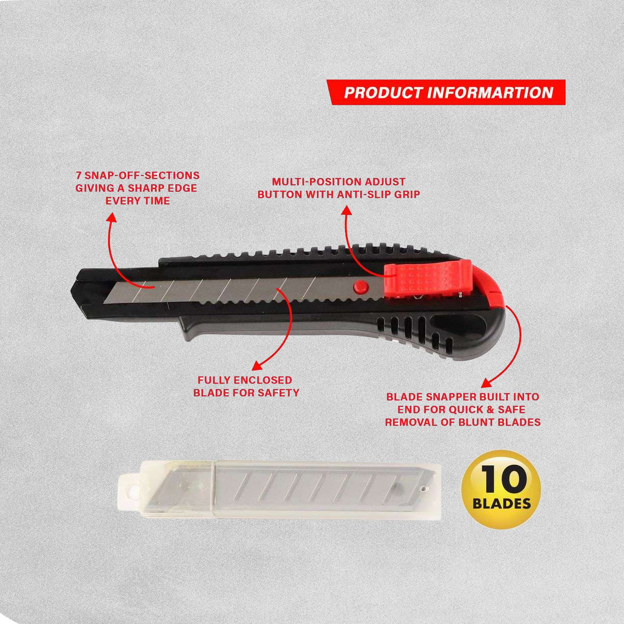 Dekton Heavy Duty Snap-Off Knife - 10 Blades