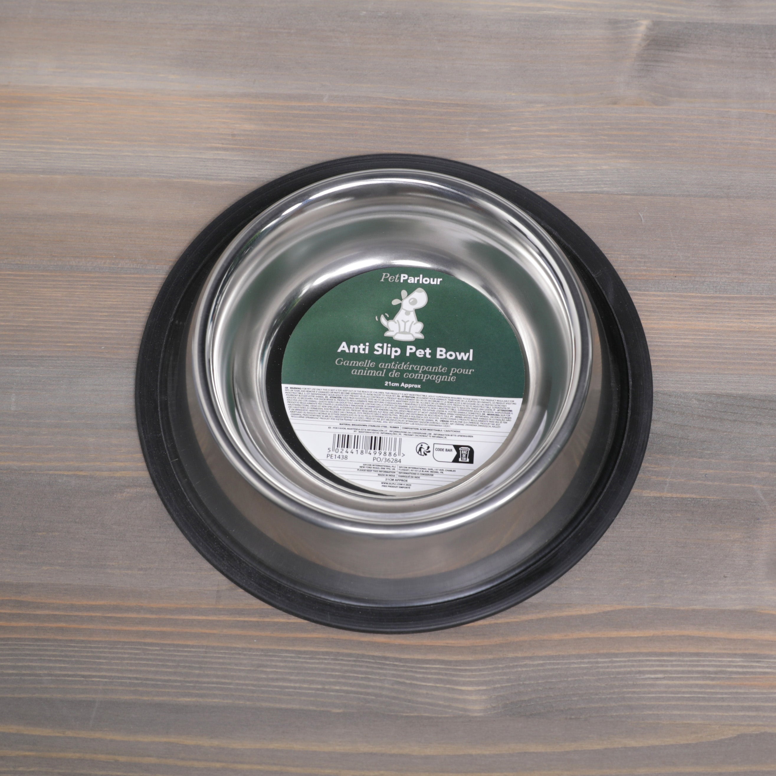 Pet Parlour Stainless Steel Anti Slip Pet Bowl - 21cm