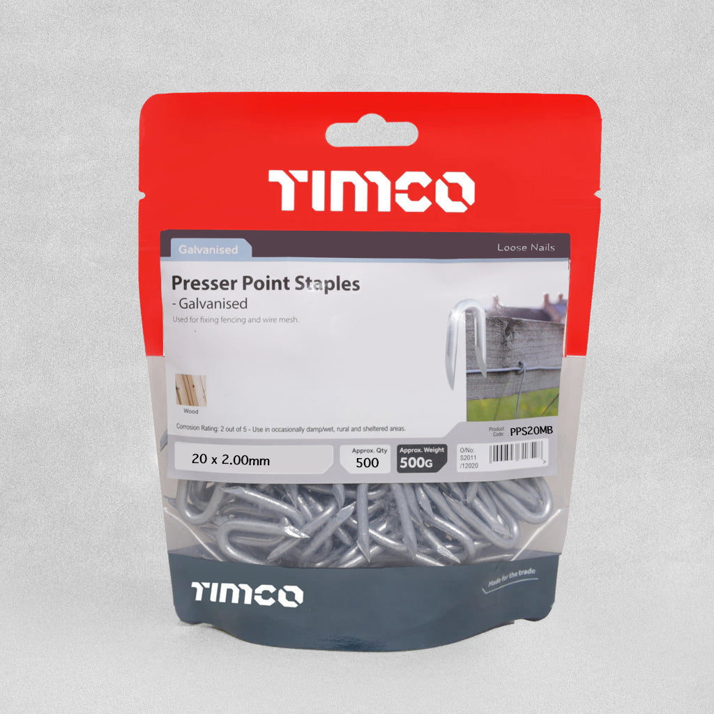 TimCo Galvanised Presser Point Staples - 20 x 2.0mm - 500pcs