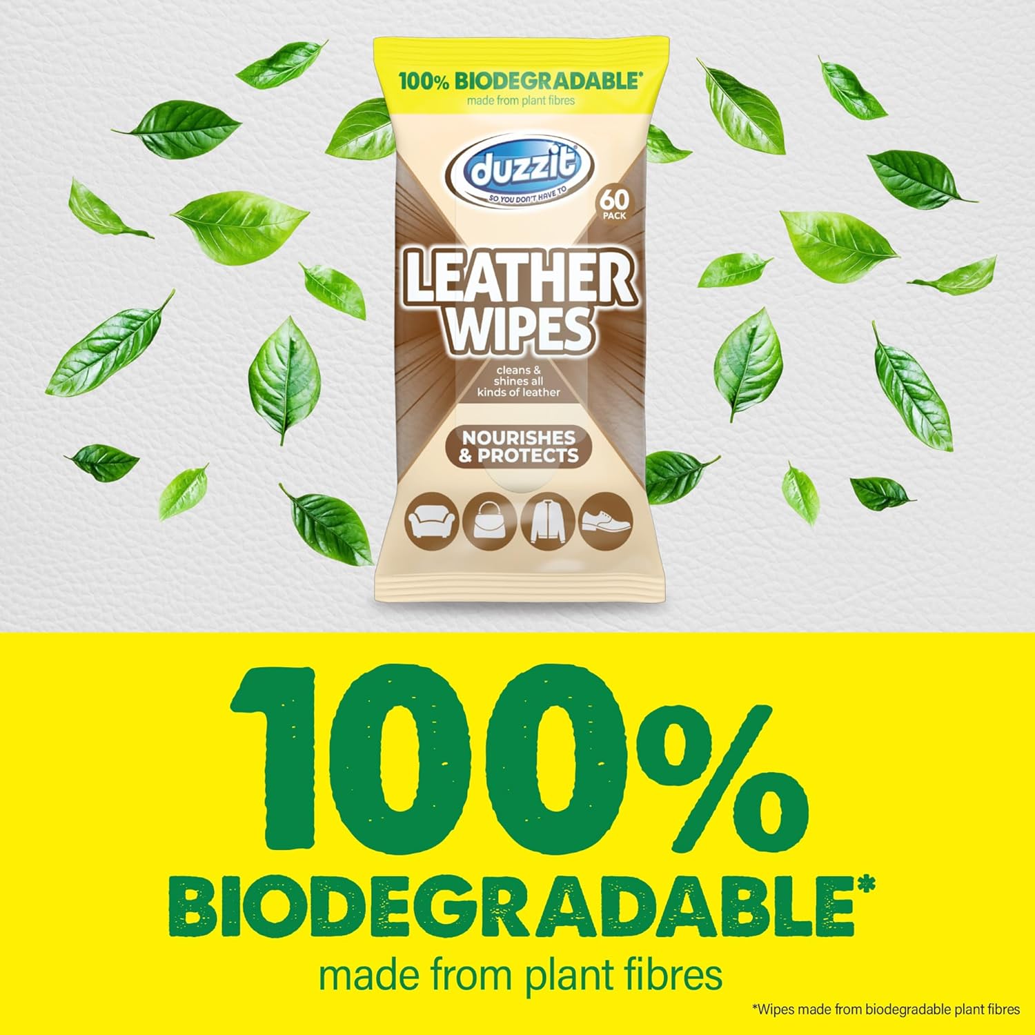 Duzzit Biodegradable Leather Wipes - 60pcs