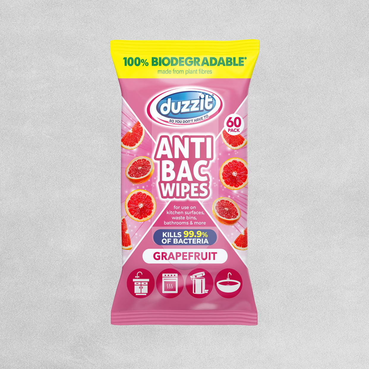 Duzzit Biodegradable Grapefruit Anti Bacterial Wipes - 60pcs