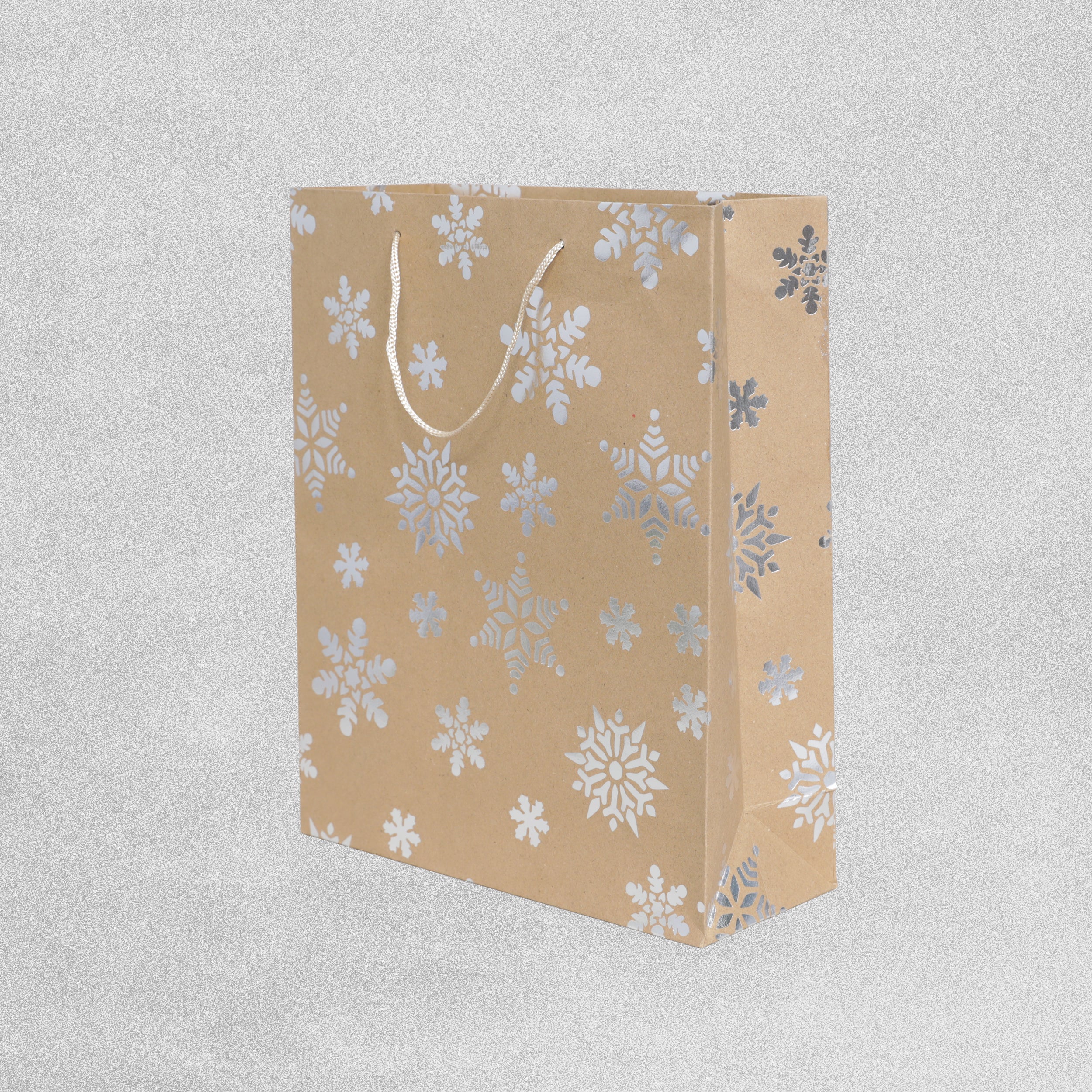 Christmas Gift Bags Kraft/Silver Snowflakes Design - 32 x 26 x 12cm - 12pcs