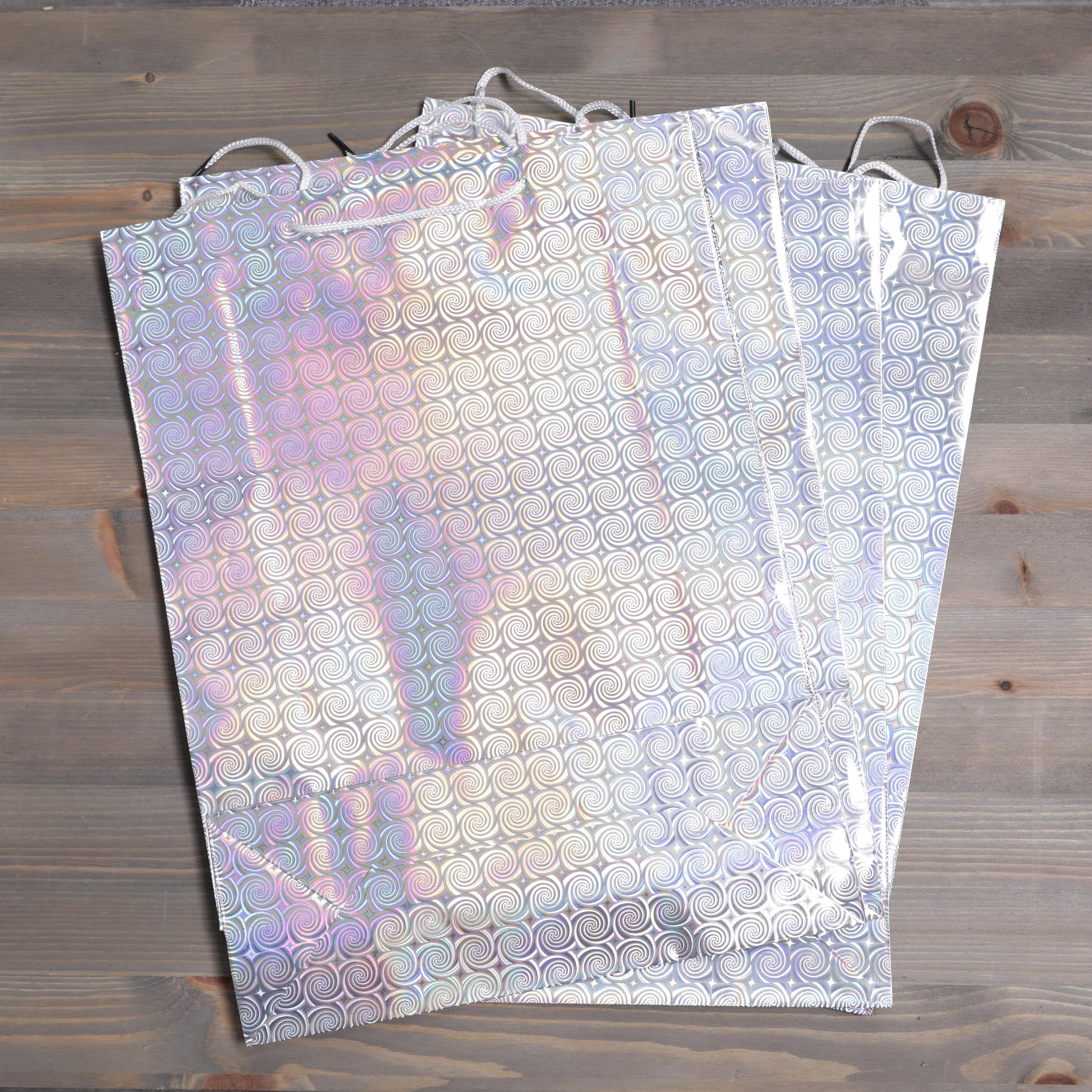 Christmas Gift Bags Silver Holographic Design - 41 x 30 x 11cm - 12pcs