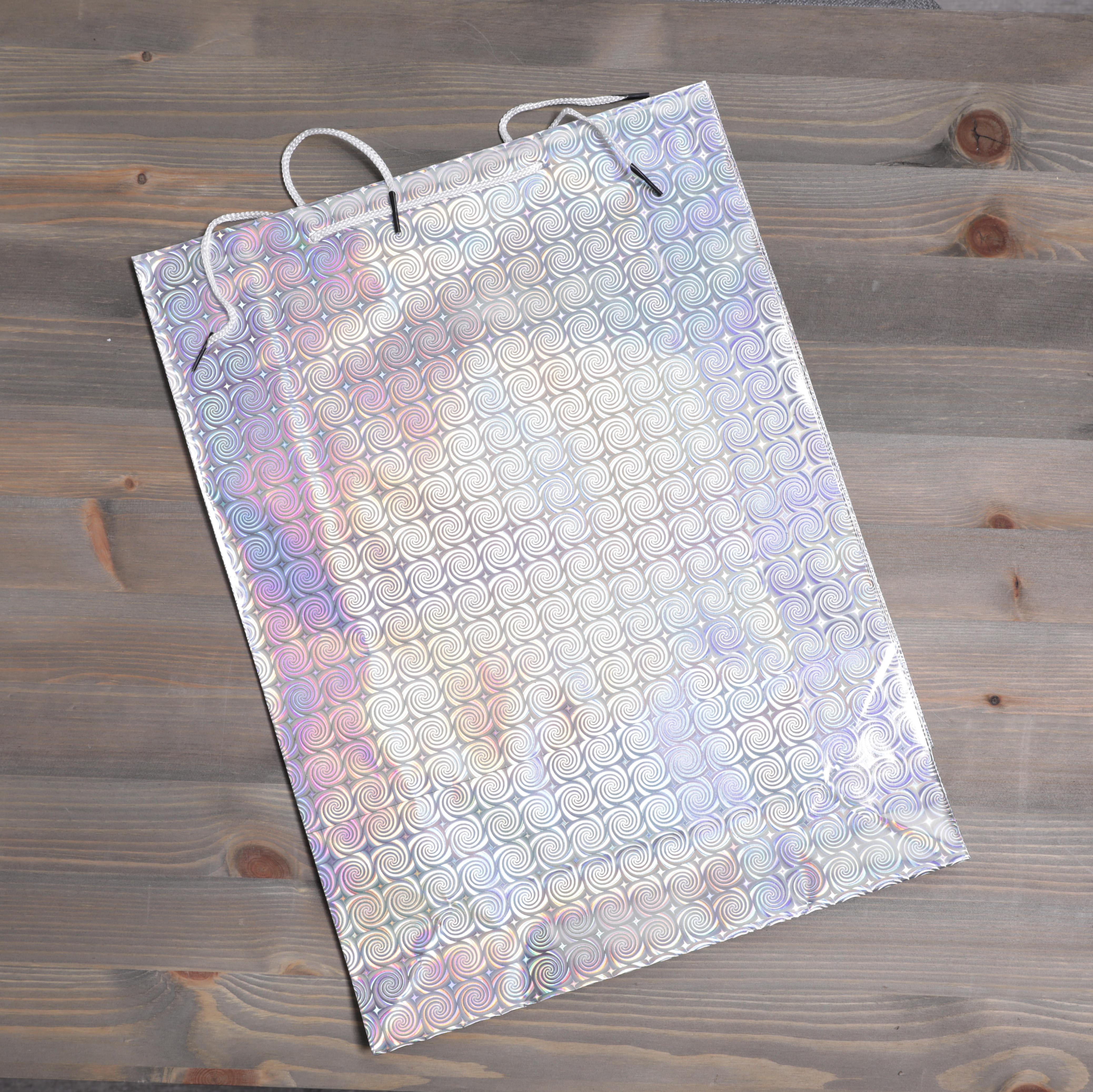 Christmas Gift Bags Silver Holographic Design - 41 x 30 x 11cm - 12pcs