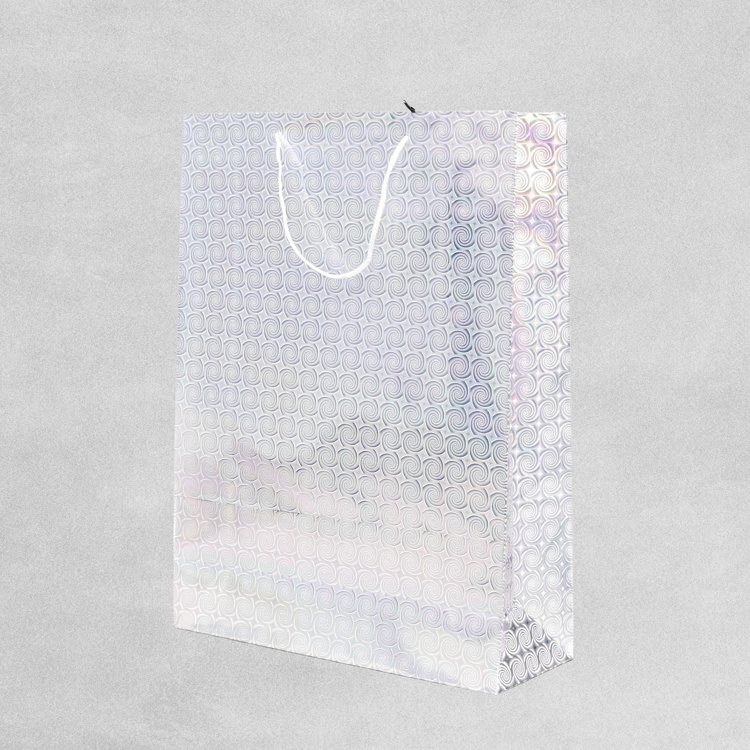 Christmas Gift Bags Silver Holographic Design - 41 x 30 x 11cm - 12pcs