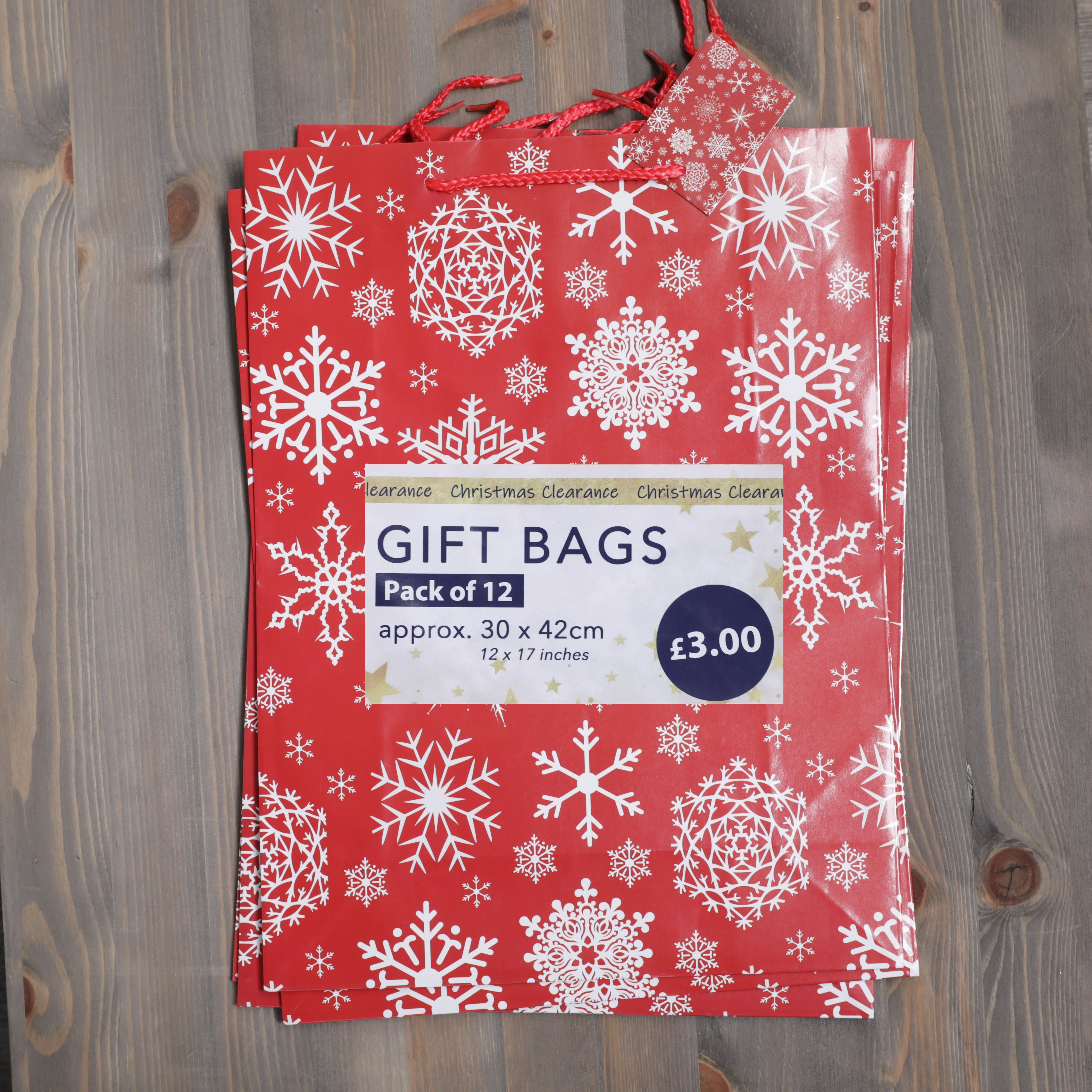 Christmas Gift Bags Red/White Snowflakes Design - 40 x 30 x 12cm - 12pcs