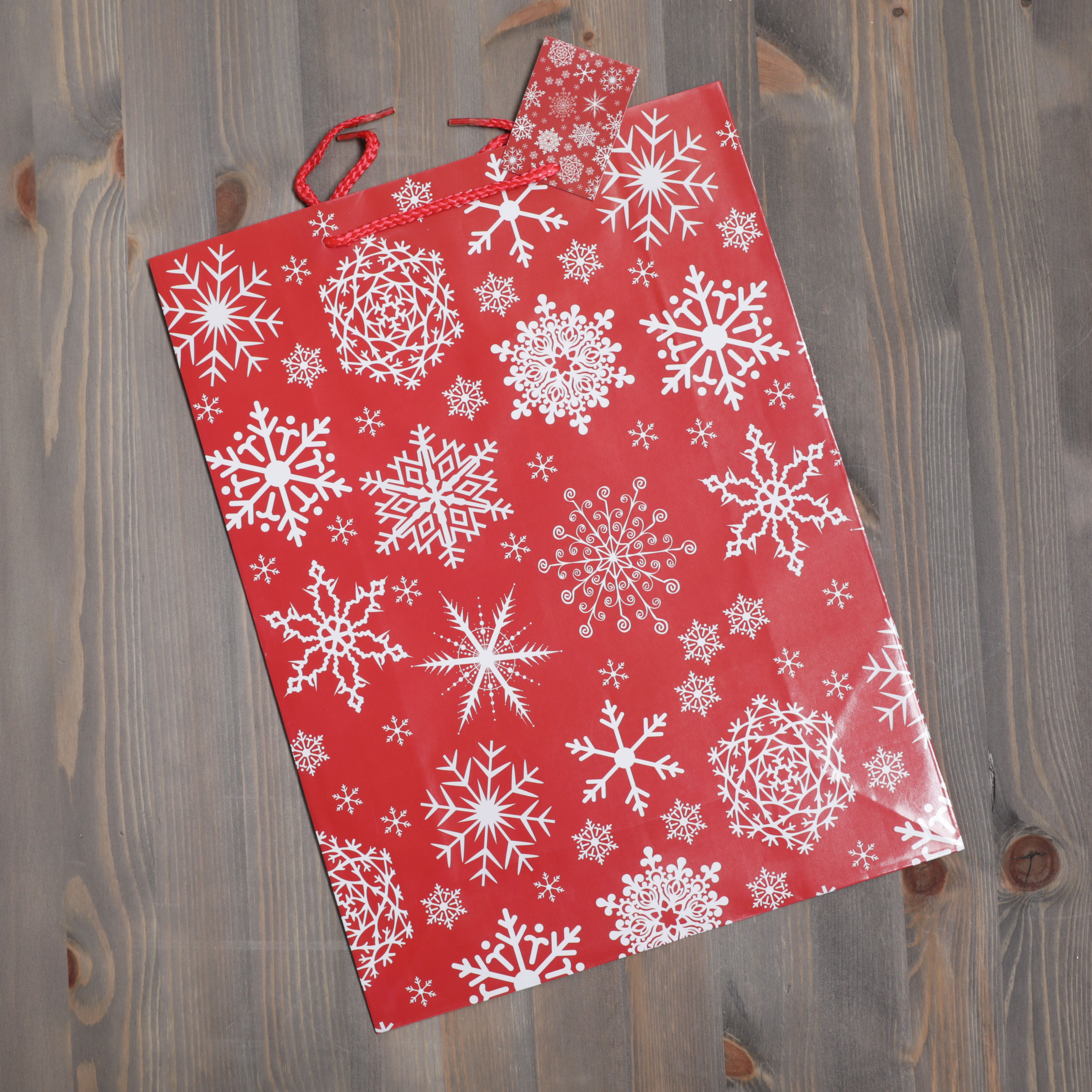 Christmas Gift Bags Red/White Snowflakes Design - 40 x 30 x 12cm - 12pcs