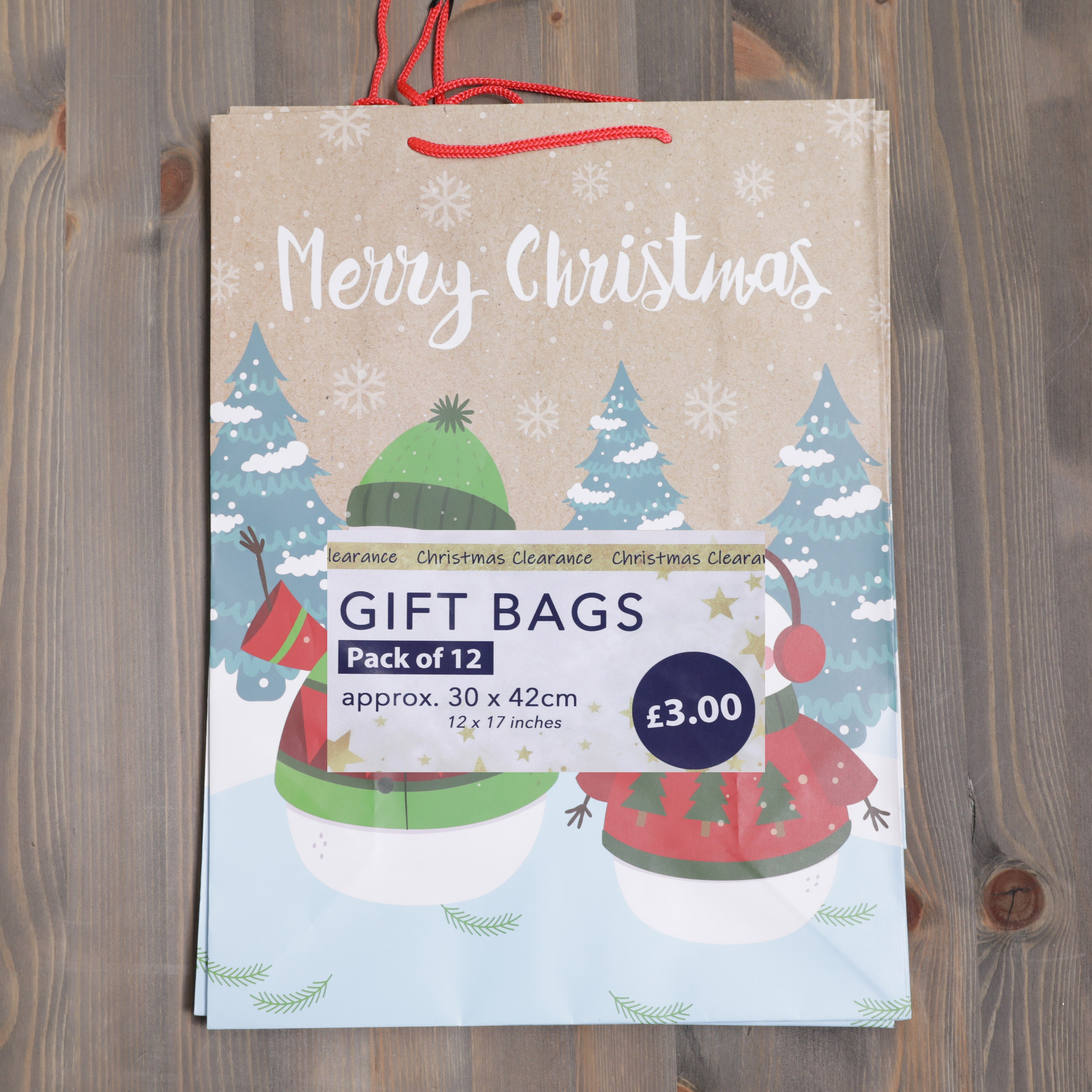 Christmas Gift Bags Snowman Design - 42 x 31 x 15cm - 12pcs