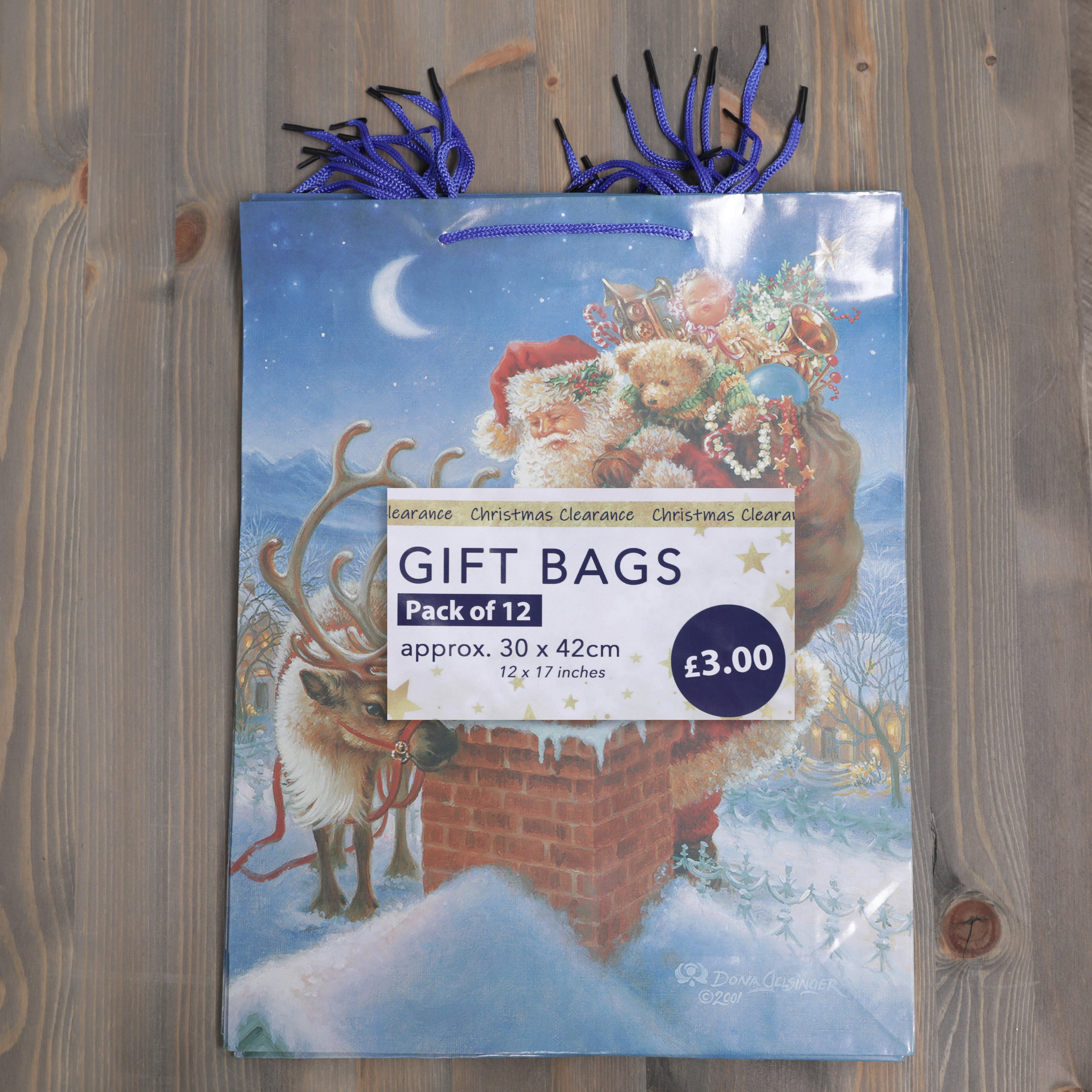 Christmas Gift Bags Father Christmas Design - 41 x 32 x 9cm - 12pcs