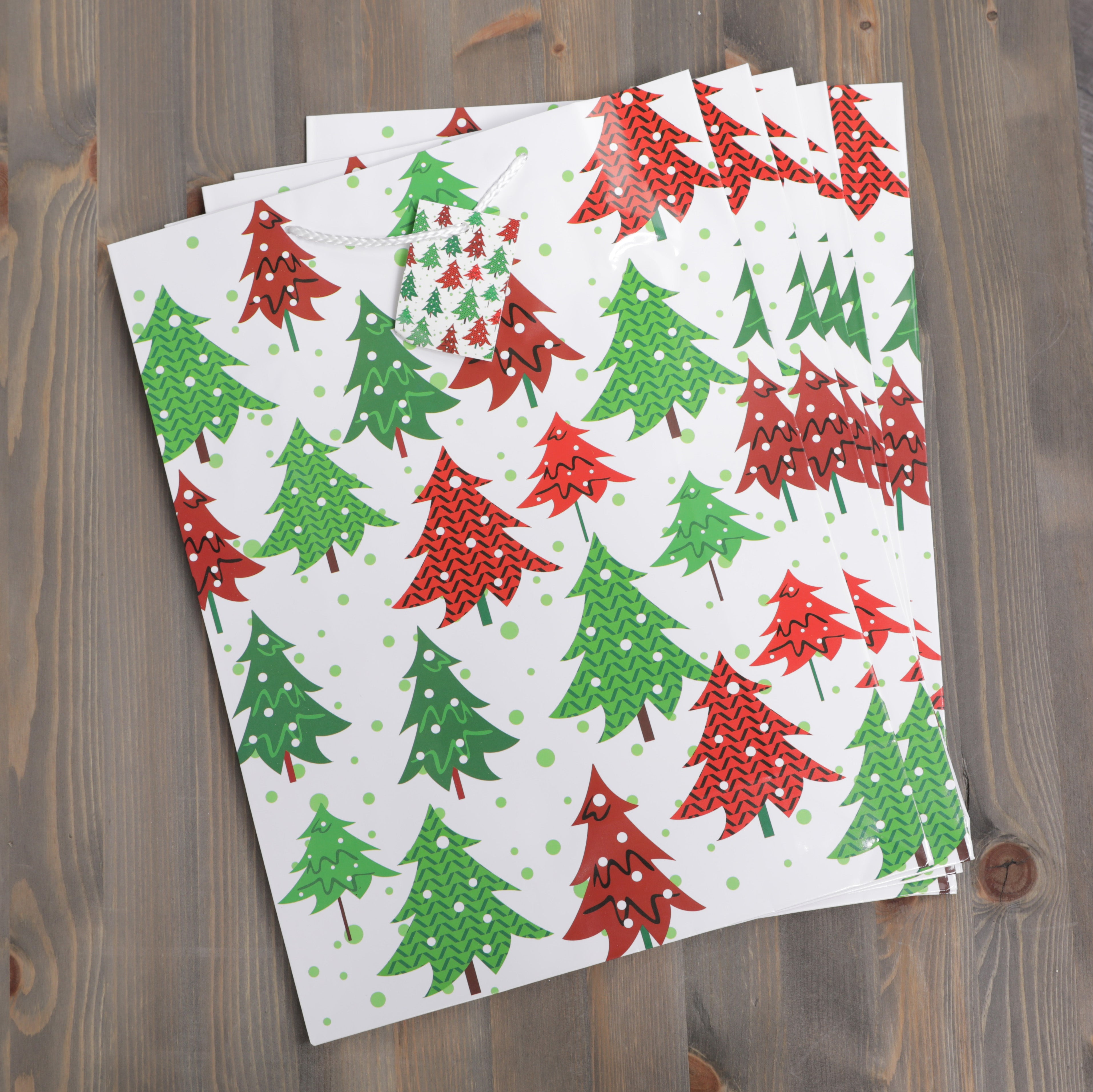 Christmas Gift Bags Red/Green Christmas Trees Design - 40 x 30 x 12cm - 12pcs