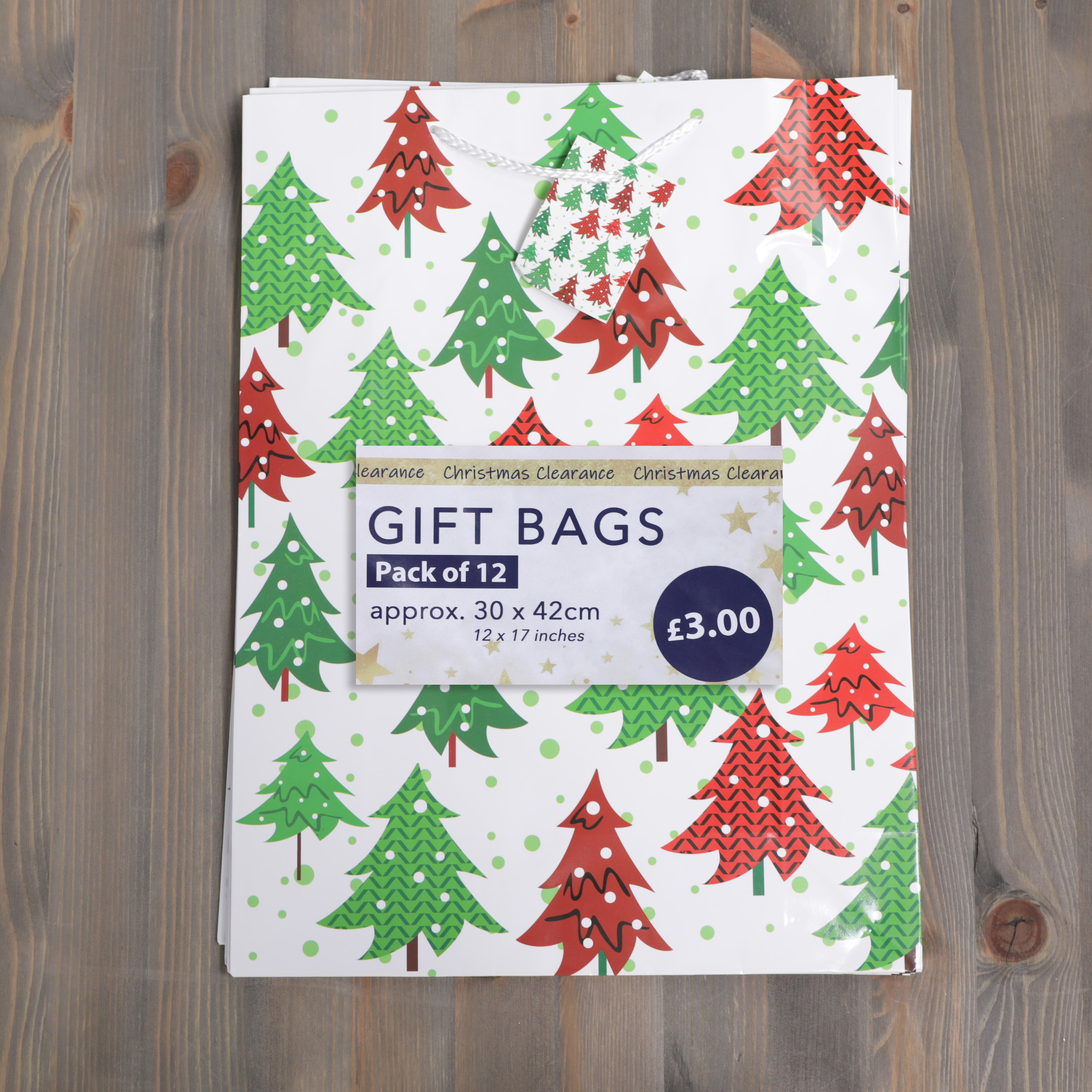Christmas Gift Bags Red/Green Christmas Trees Design - 40 x 30 x 12cm - 12pcs