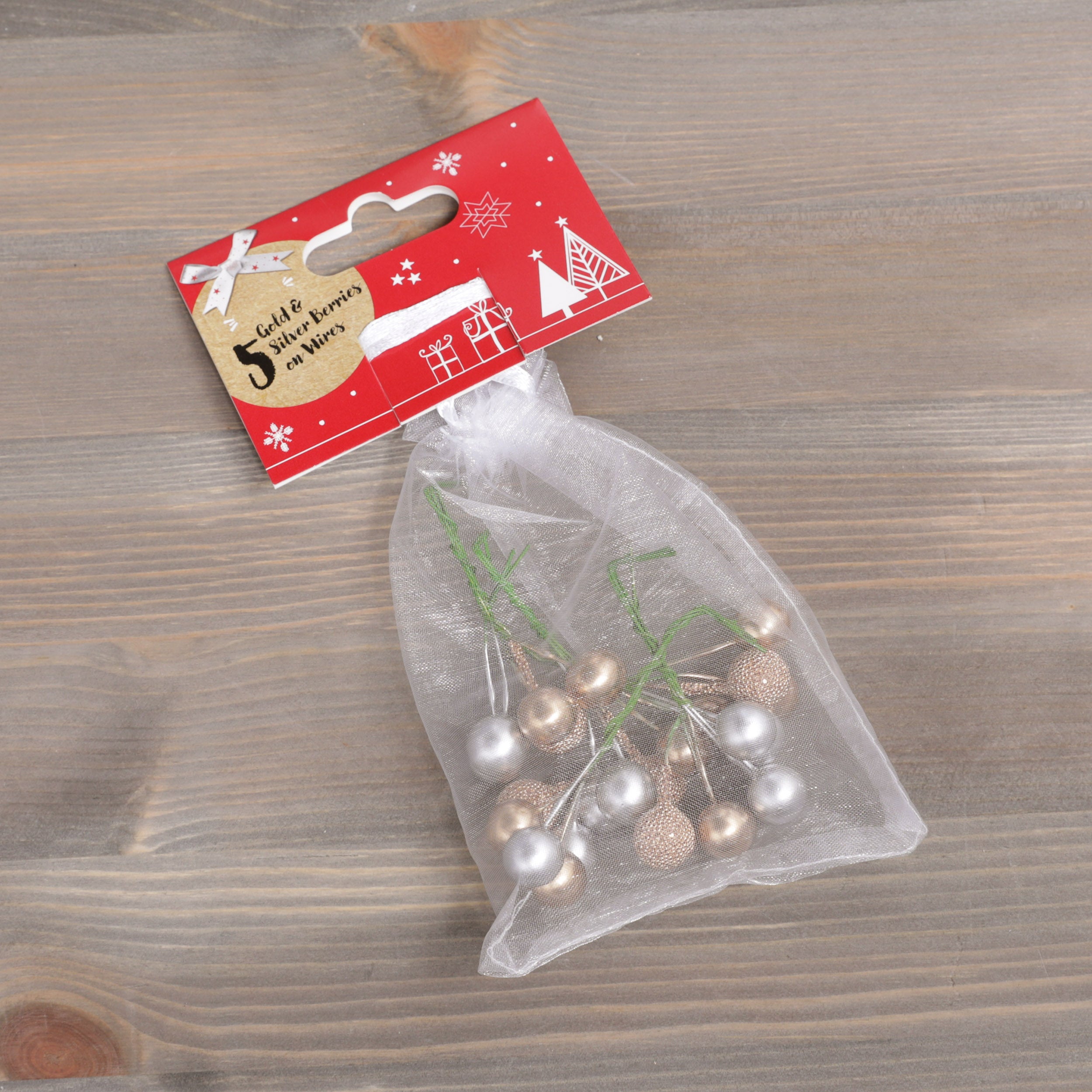 Gold Silver Berries on Wires - 5pcs
