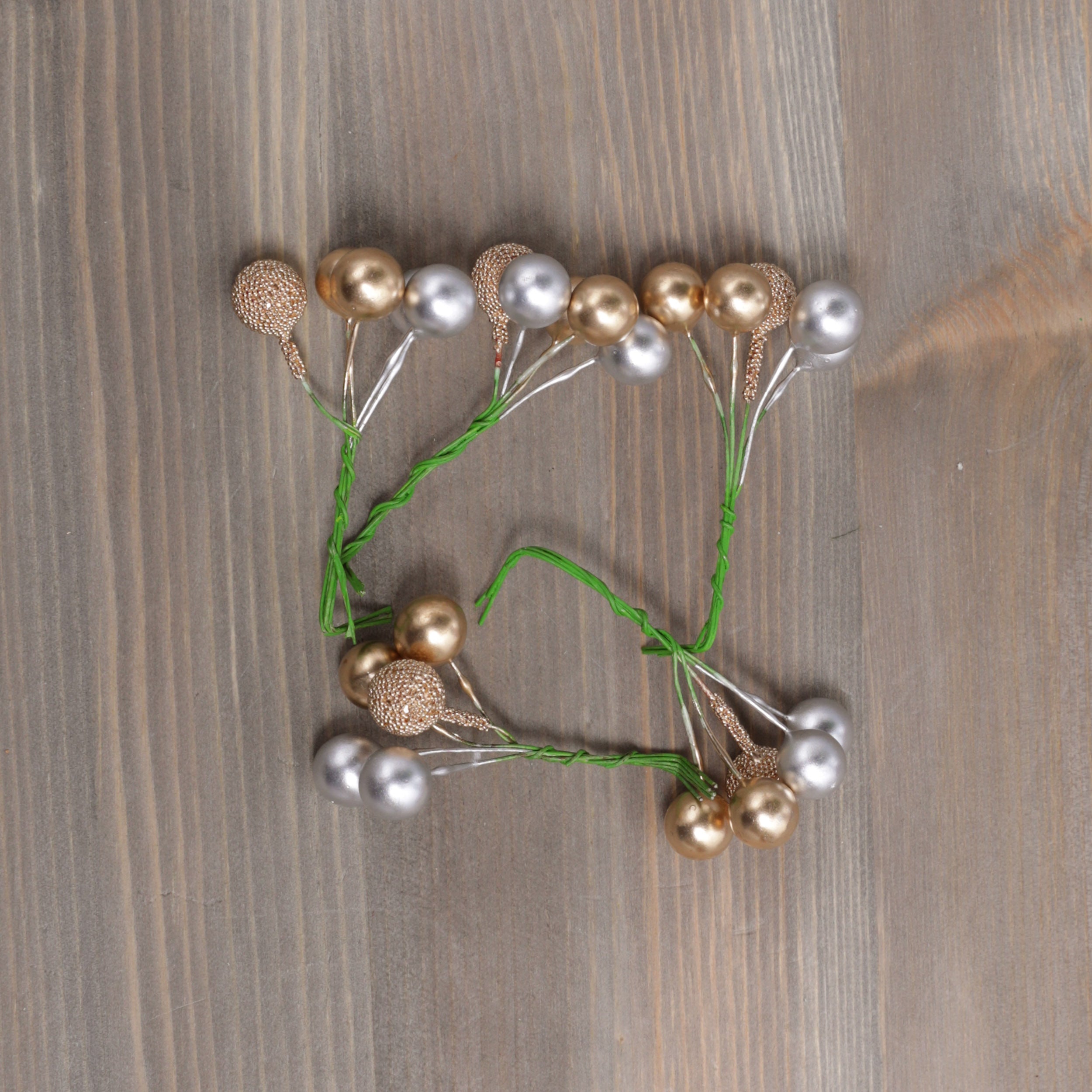 Gold Silver Berries on Wires - 5pcs
