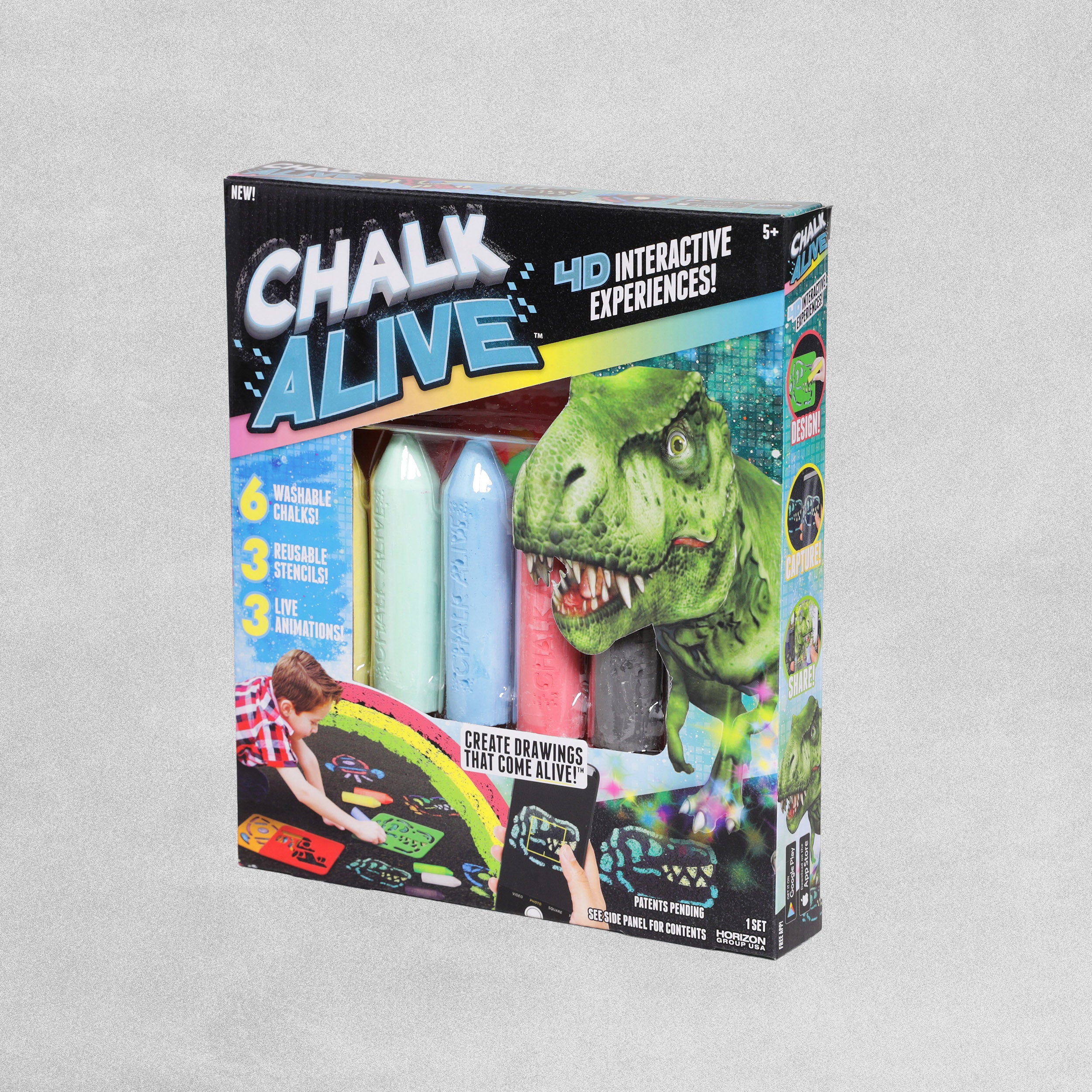 Chalk Alive Floor Display Rocket Racecar Dinosaur Kit