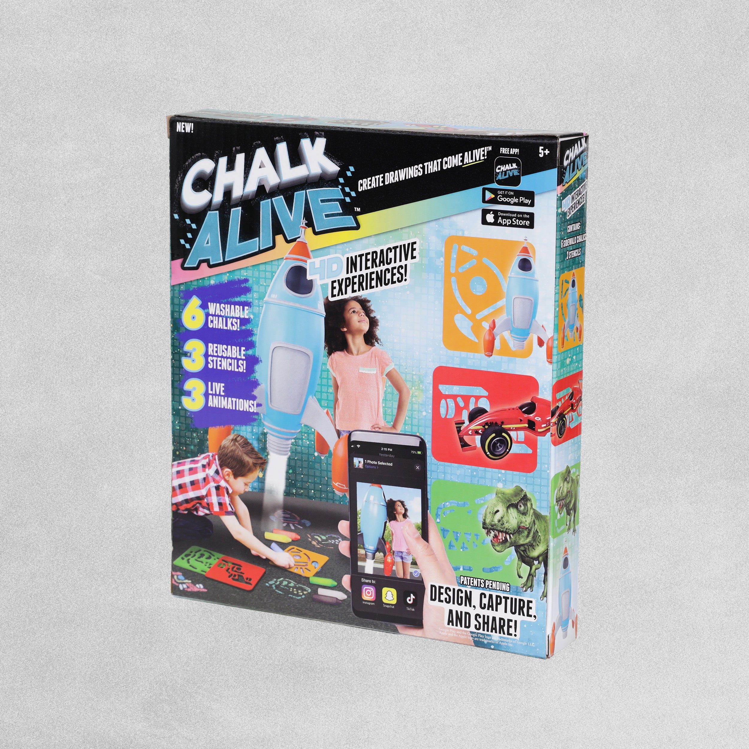 Chalk Alive Floor Display Rocket Racecar Dinosaur Kit
