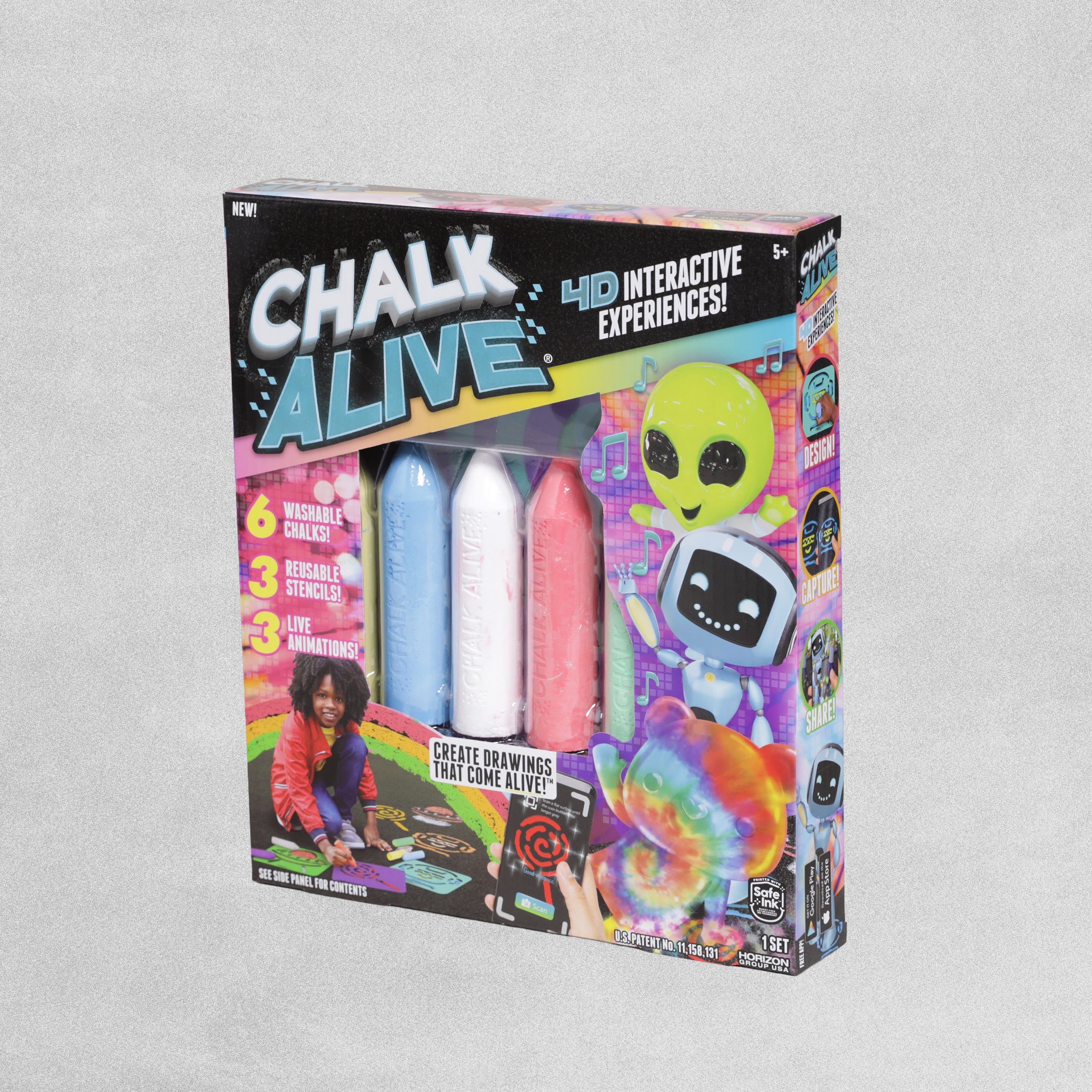 Chalk Alive Gummy Bear, Robot and Alien.