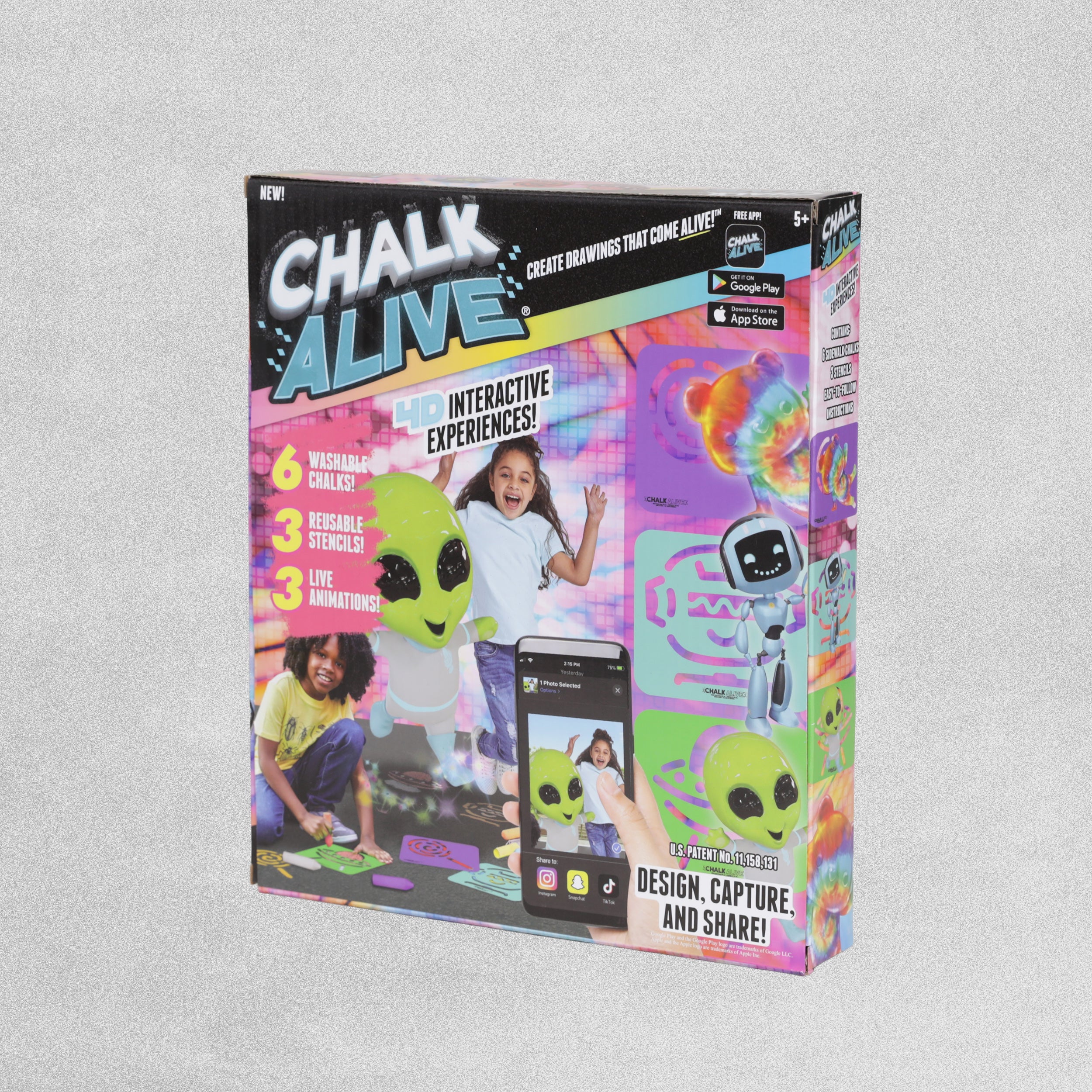 Chalk Alive Gummy Bear, Robot and Alien.