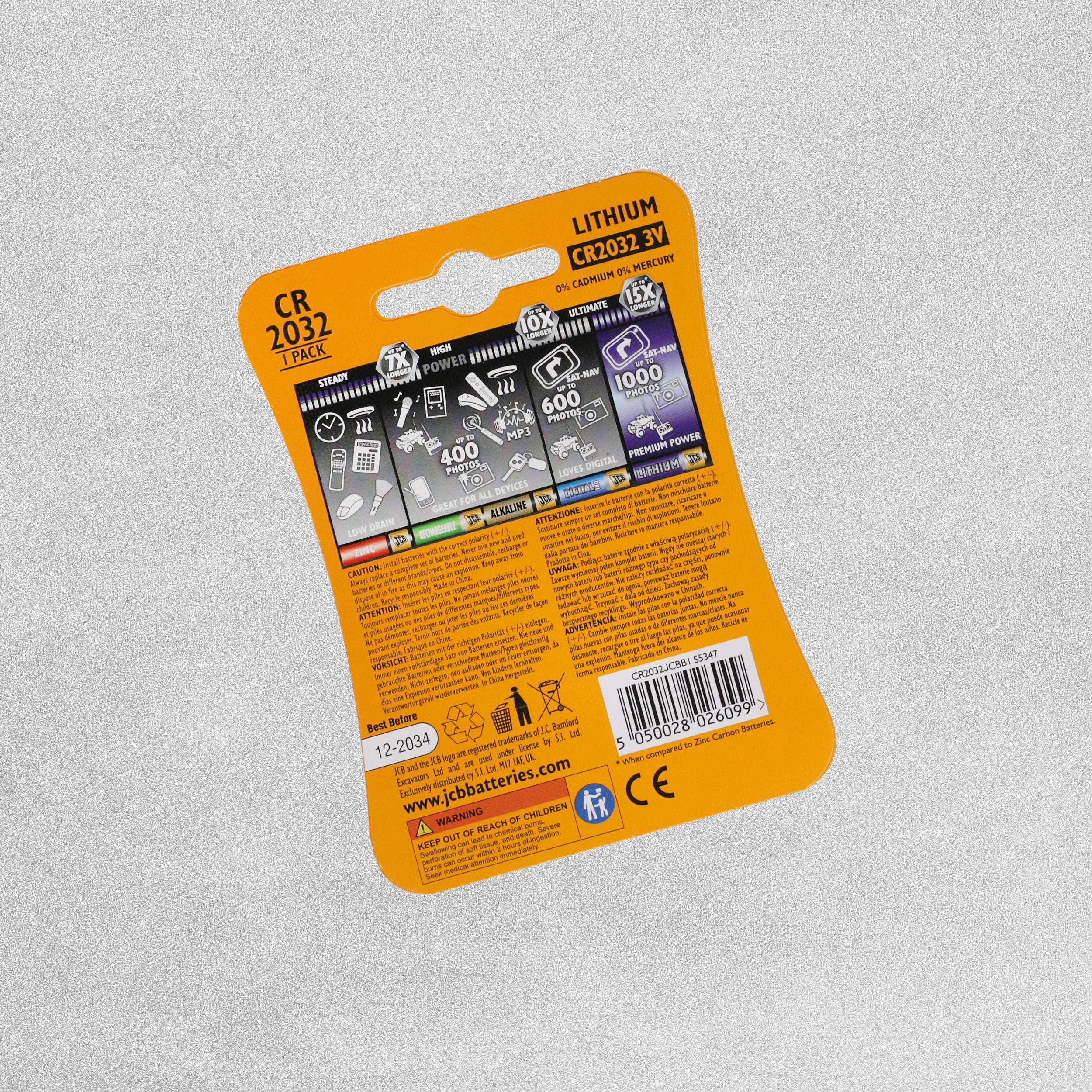 JCB Lithium Coin Cells CR2032 - 1 Pack