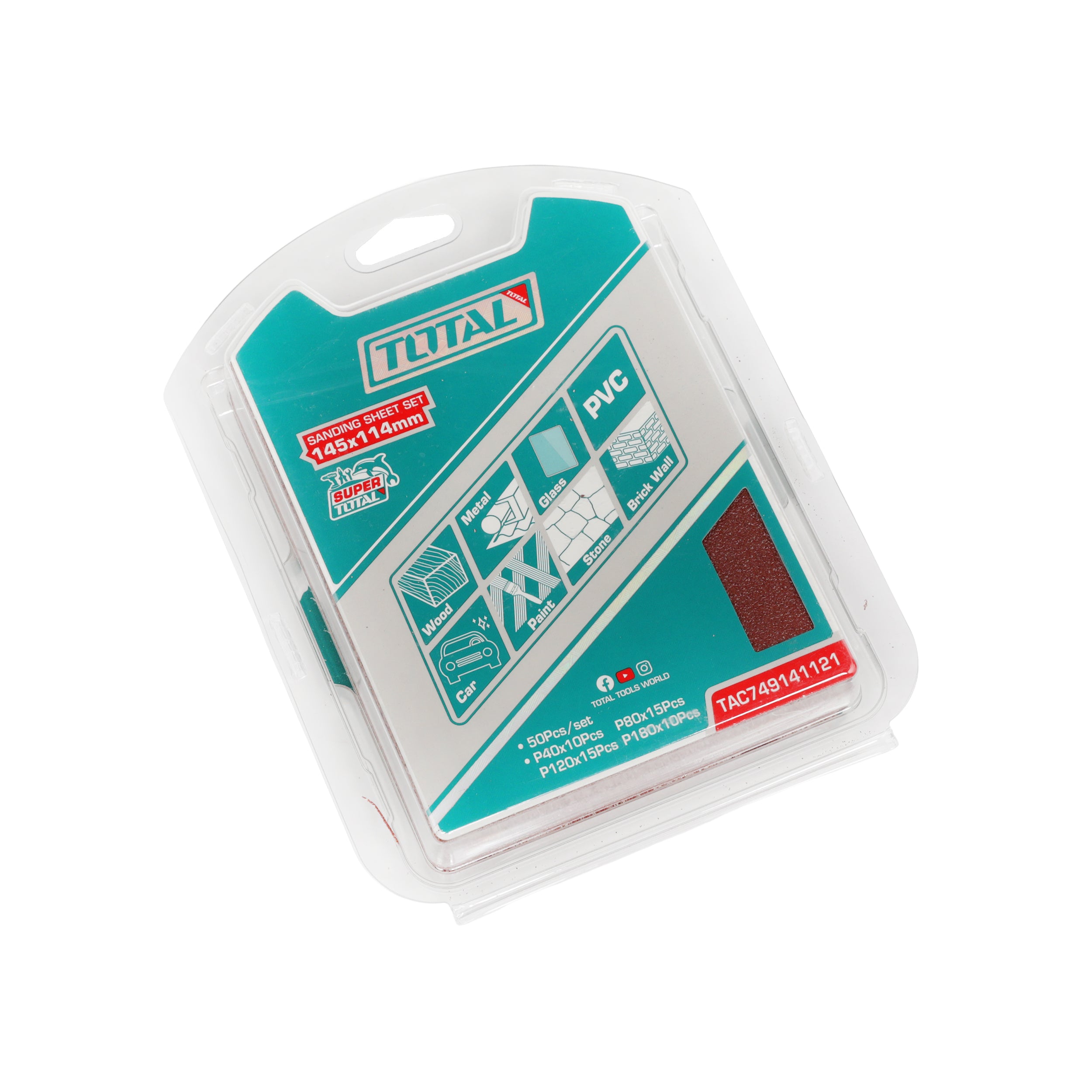 Total Sanding Sheet Set 145x114mm 50pc Set - TAC749141121