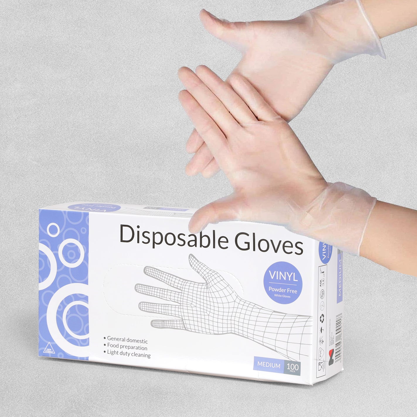 Vinyl Disposable Gloves Powder Free Medium - 100 Pack