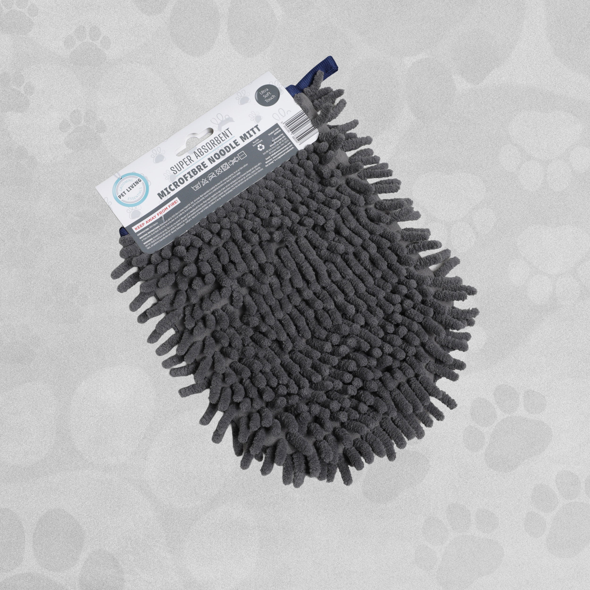 Pet Living 2 In 1 Grooming & Drying Mitt - Grey / Blue
