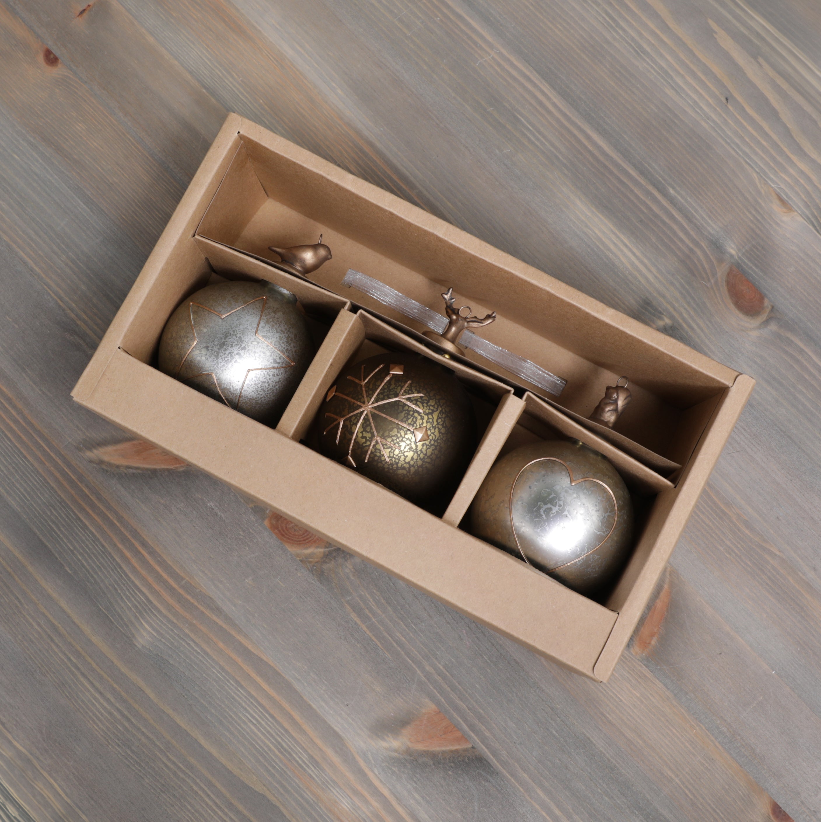 Nordic Rustic Glass Baubles 3PK