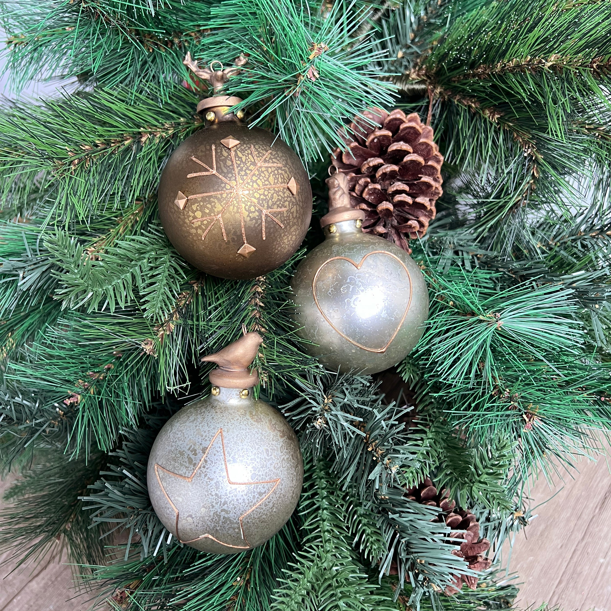 Nordic Rustic Glass Baubles 3PK