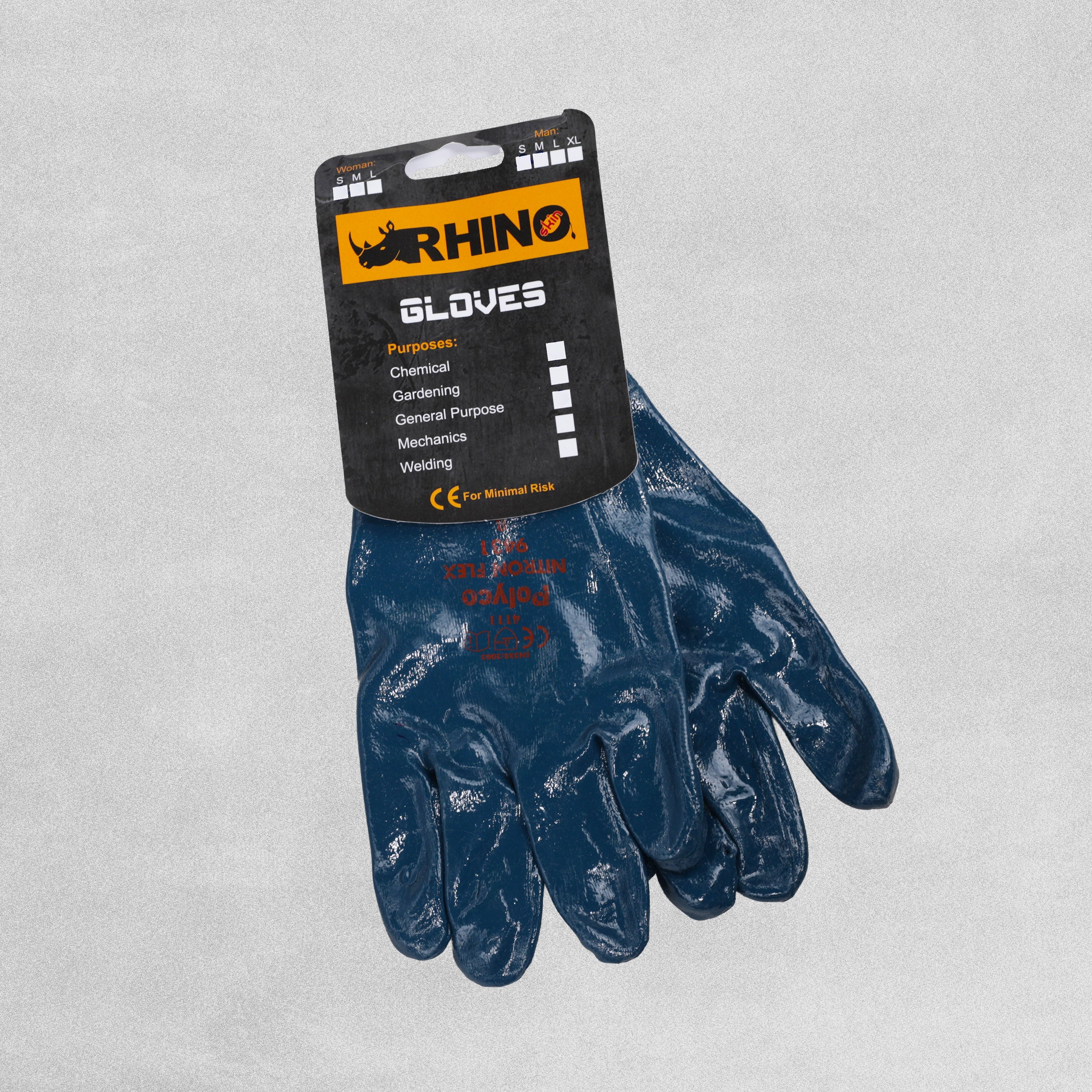 RHINO Blue Vinyl Rubber Gloves with Cuff -  Medium