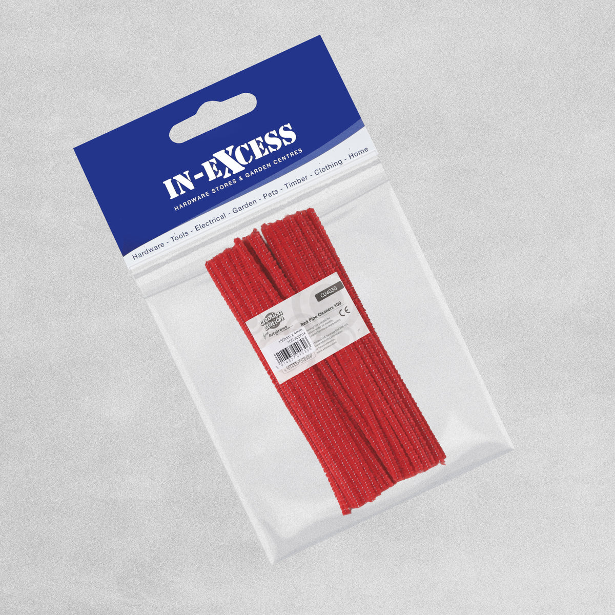 Craft Pipe Cleaners - L150mm, 4mm wide - Red 100 pack