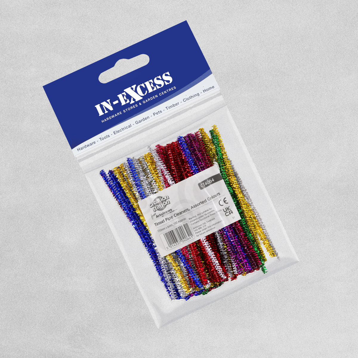 Craft Tinsel Pipe Cleaners - Size L150mm, 6mm wide - Multi Colour Pack of 100
