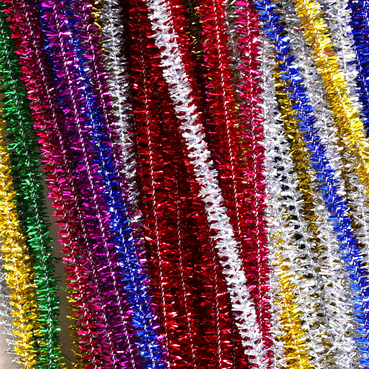 Craft Tinsel Pipe Cleaners - Size L150mm, 6mm wide - Multi Colour Pack of 100